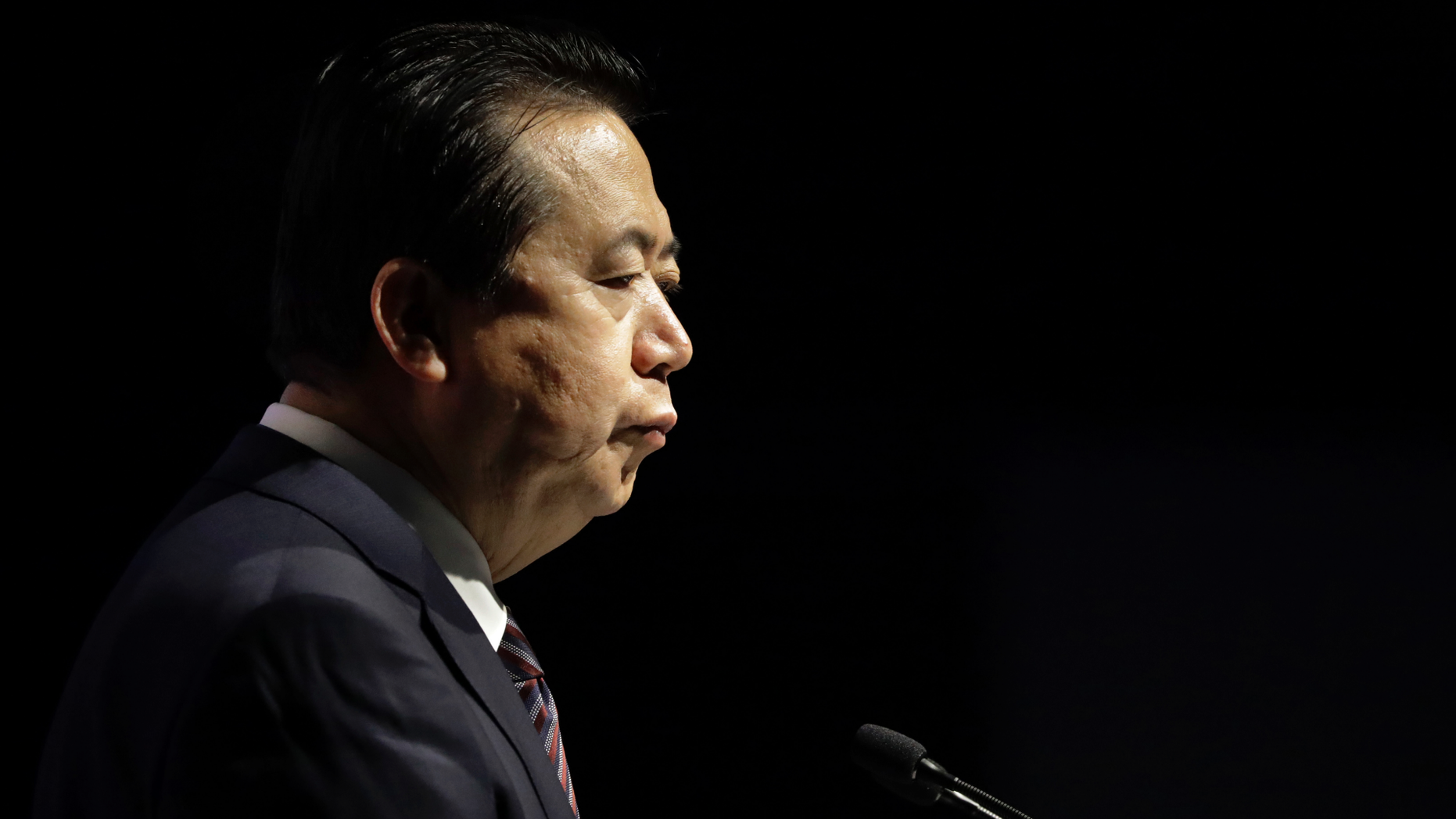 FILE - In this July 4, 2017 file photo, Interpol President, Meng Hongwei, delivers his opening address at the Interpol World congress in Singapore. A French judicial official says Friday Oct.5, 2018 the president of Interpol has been reported missing after traveling to China. (AP Photo/Wong Maye-E, File)