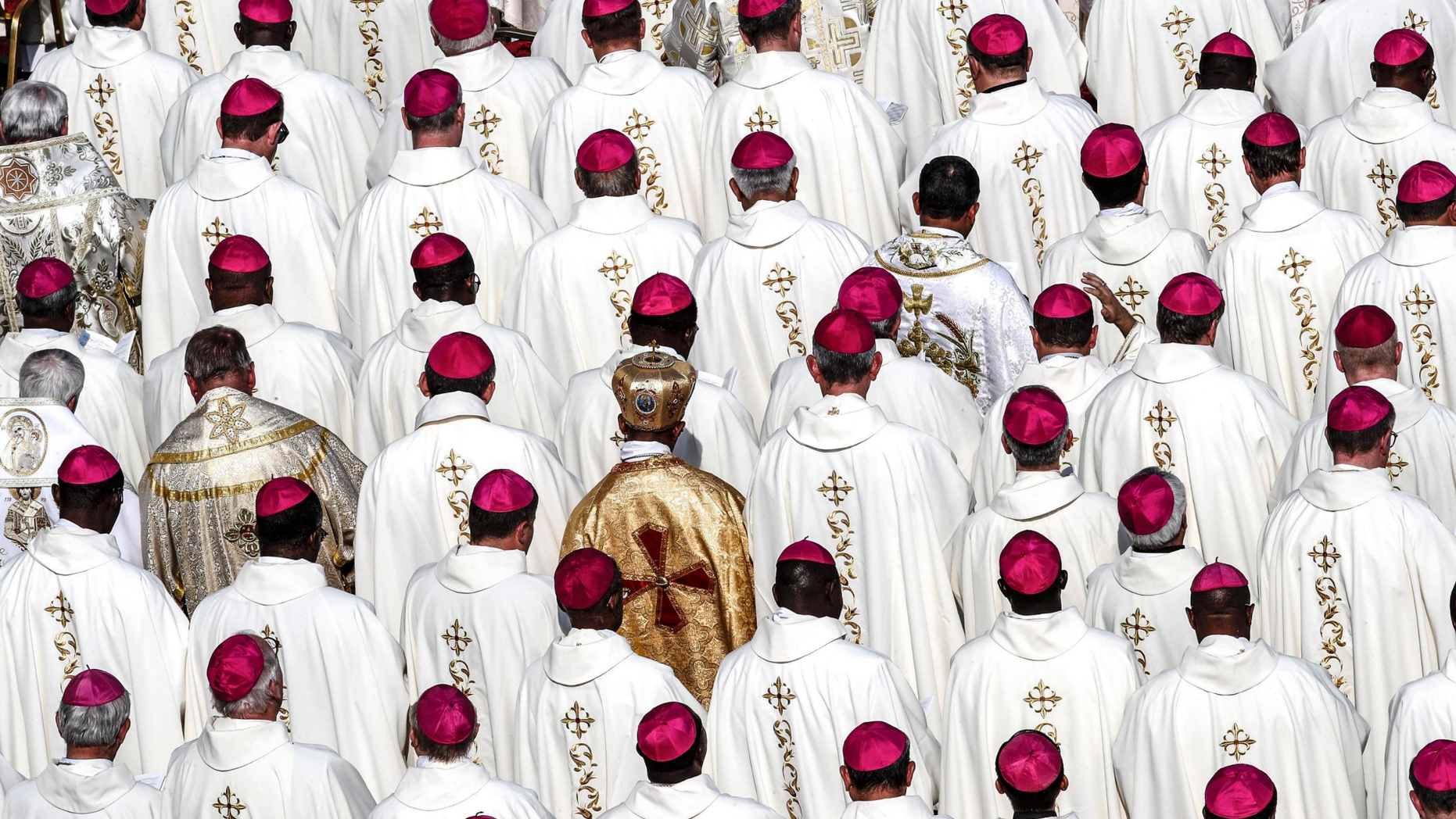 Bishops attend a canonization ceremony in St. Peter's Square at the Vatican, Sunday, Oct. 14, 2018. Pope Francis declared Pope Paul VI and slain Salvadoran Archbishop Oscar Romero saints, reciting in Latin the rite of canonization at the start of Mass in St. Peter's Square. After hearing brief biographies of Paul, Romero and five other people canonized Sunday, Francis declared them saints and "decreed that they are to be venerated as such by the whole church." (Giuseppe Lami/ANSA via AP)