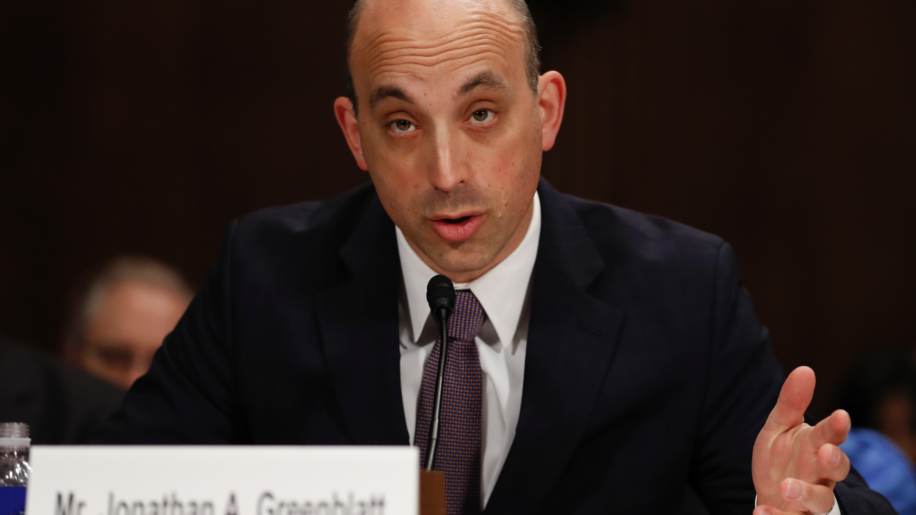 FILE - In this May 2, 2017 file photo Jonathan Greenblatt, CEO and National Director of the Anti-Defamation League, speaks on Capitol Hill in Washington. Far-right extremists have ramped up an intimidating wave of anti-Semitic harassment against Jewish journalists, political candidates and others ahead of next month’s U.S. midterm elections, according to a report released Friday, Oct. 26, 2018 by the Anti-Defamation League. (AP Photo/Carolyn Kaster, File)