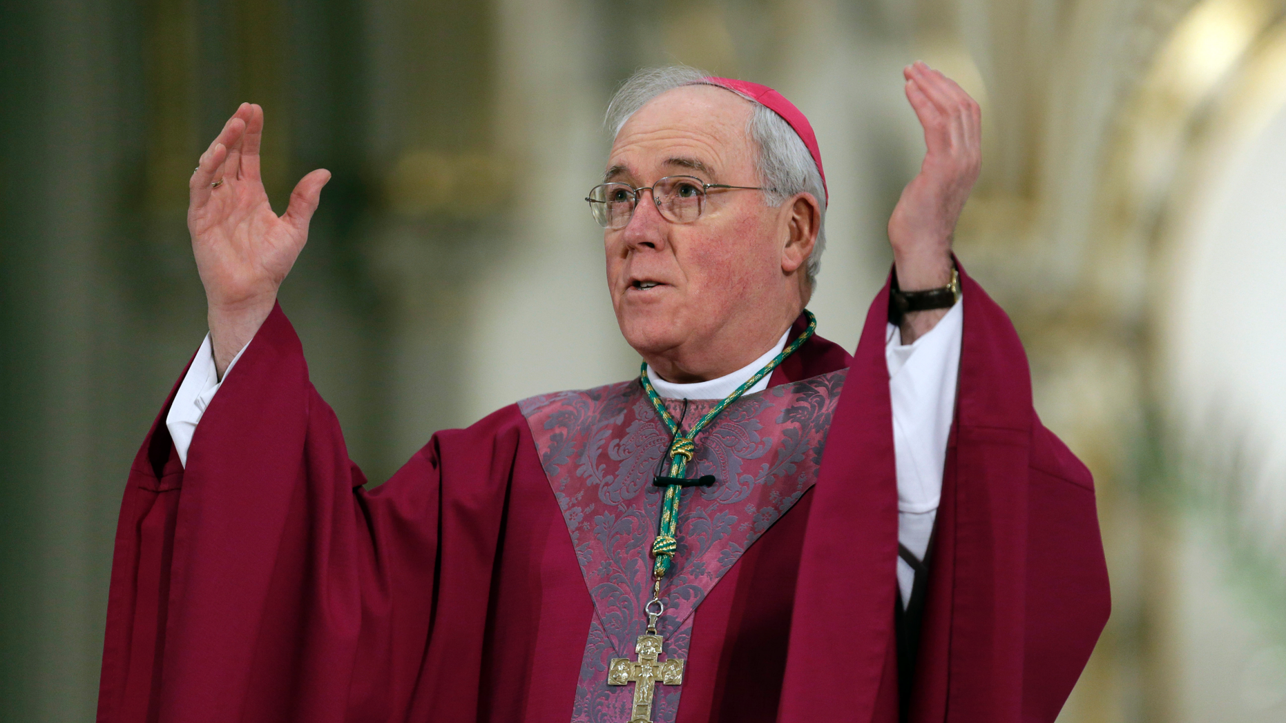 FILE- In this Feb. 13, 2013 file photo, Bishop Richard Malone, bishop of Buffalo, speaks to Catholics before distributing ashes on Ash Wednesday at St. Joseph Cathedral in Buffalo, N.Y. Malone has been facing complaints over his handling of clergy sexual abuse claims and is under increasing pressure to resign. (AP Photo/David Duprey, File)