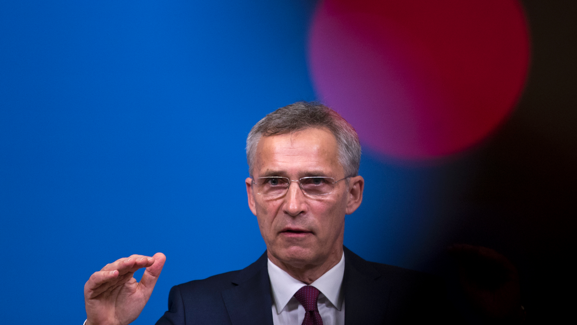 NATO Secretary General Jens Stoltenberg talks to journalists during a news conference at the NATO headquarters in Brussels, Wednesday, Oct. 24, 2018. Stoltenberg briefed reporters on alleged Russian breaches of the INF international missile agreement, and on the alliance's military exercises in Norway, its biggest since the Cold War. (AP Photo/Francisco Seco)