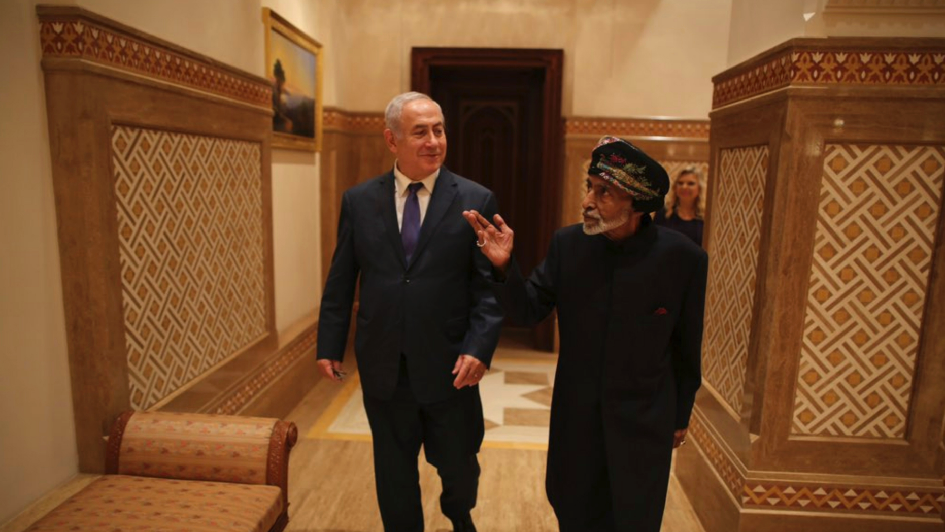 This photo posted on Twitter by Israeli Prime Minister Benjamin Netanyahu’s office on Friday, Oct. 26, 2018 shows Netanyahu visiting Sultan Qaboos bin Said in Oman. Israel and Oman do not have diplomatic relations. The meeting was the first between leaders of the two countries since 1996 and former Israeli premier Yitzhak Rabin made a similar surprise visit to Oman two years earlier. (Israeli Prime Minister's Office via AP)