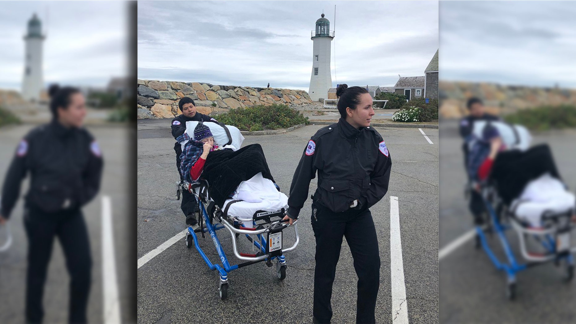 Laura Mullins was taken to the Scituate Lighthouse on Monday by members of the Brewster Ambulance Service, her hospice nurse and a chaplain.