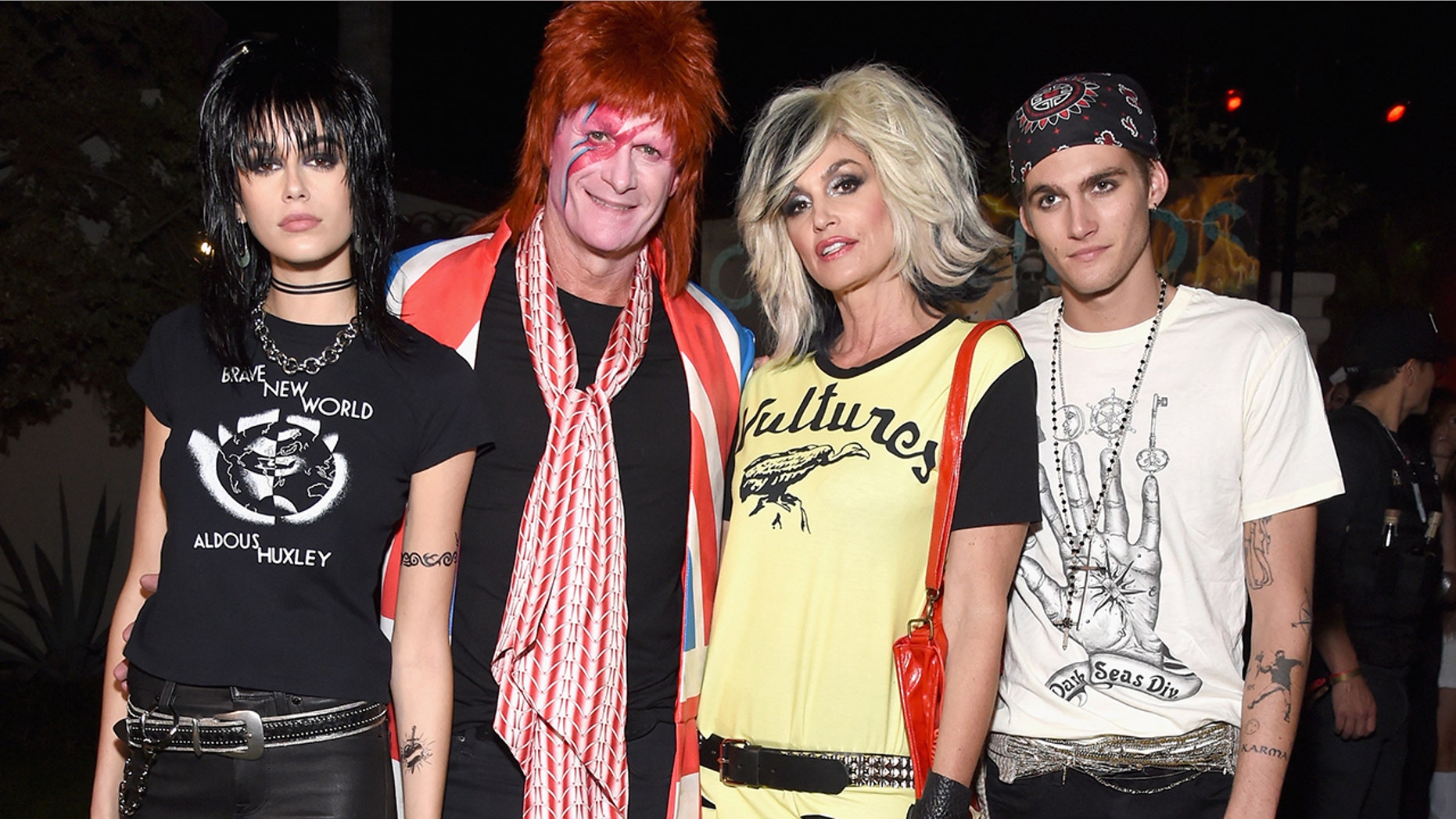 Kaia Gerber, Rande Gerber, Cindy Crawford and Presley Gerber attend the Casamigos Halloween Party on October 26, 2018, in Beverly Hills dressed as famous rock stars. (Photo by Michael Kovac/Getty Images for Casamigos)