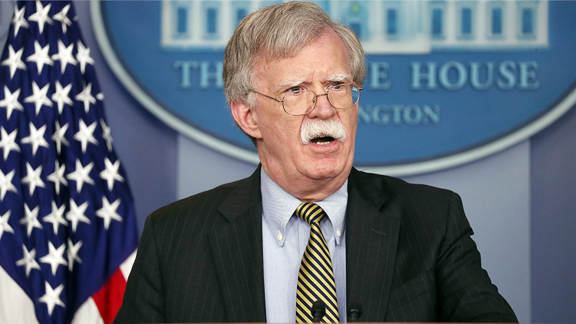 U.S. National Security Adviser John Bolton speaks to reporters as he announces that the U.S. will pull out of a treaty with Iran during a news conference in the White House briefing room in Washington earlier this month. (Reuters)