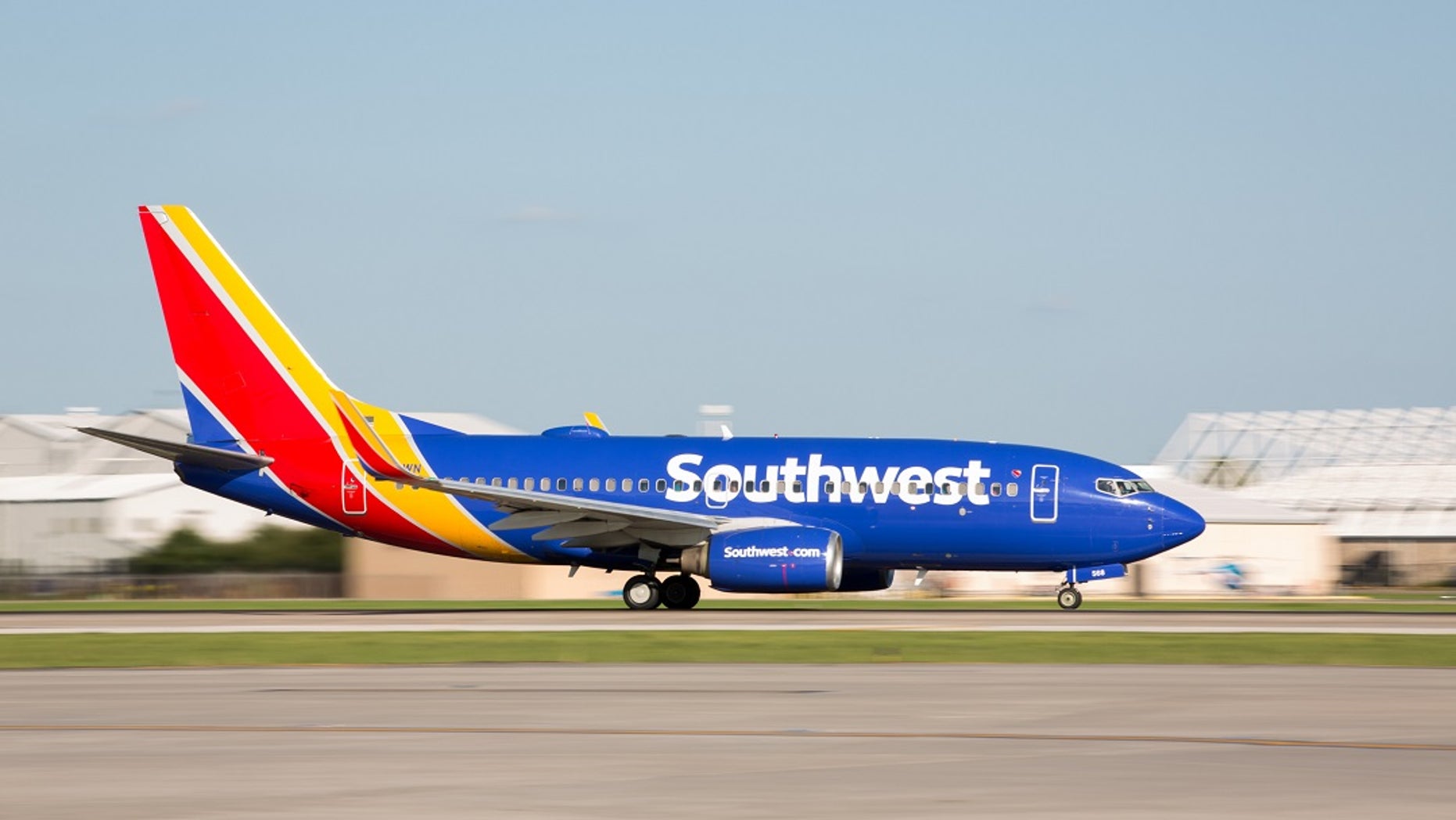 A Southwest airliner takes off.