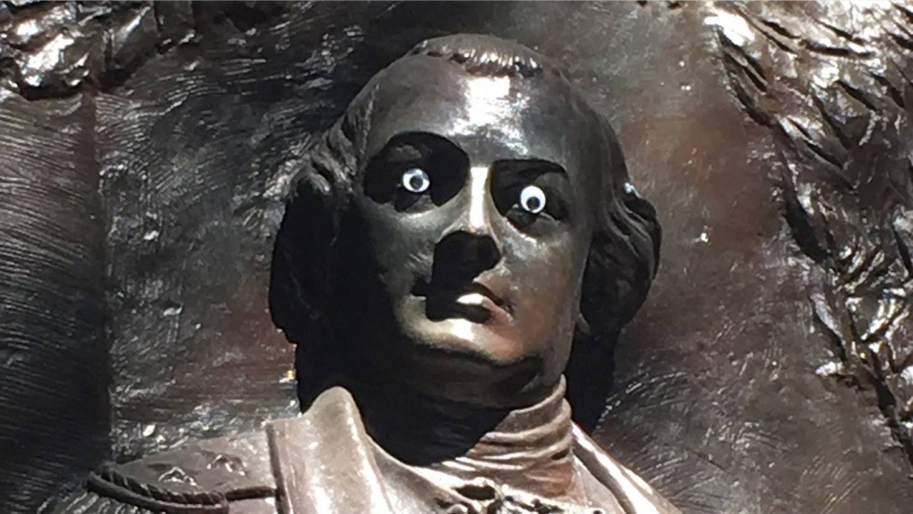 Someone has put "googly eyes" on a statue of Revolutionary War General Nathanael Greene in Savannah's Johnson Square.