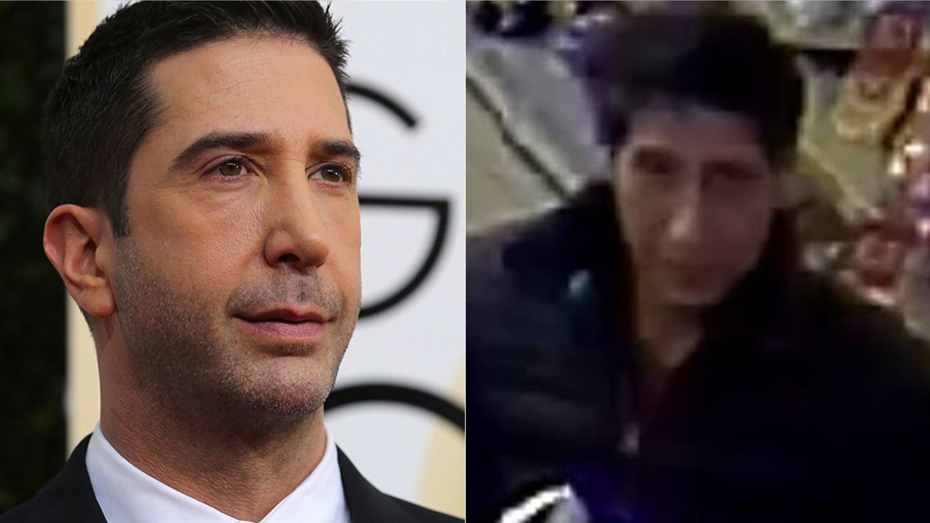 Police in England confirmed that David Schwimmer, on the left, was in the US at the time of theft and is not the suspect on the right.