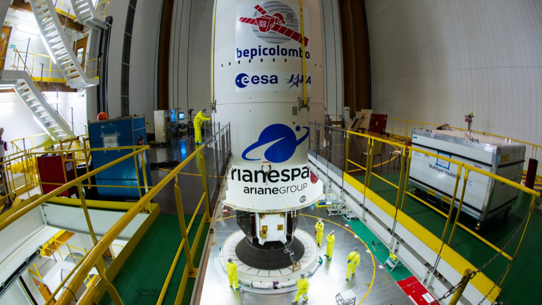 Engineers closed the fairing over BepiColombo in preparation for the mission's launch on Oct. 19 (Oct. 20 GMT).
