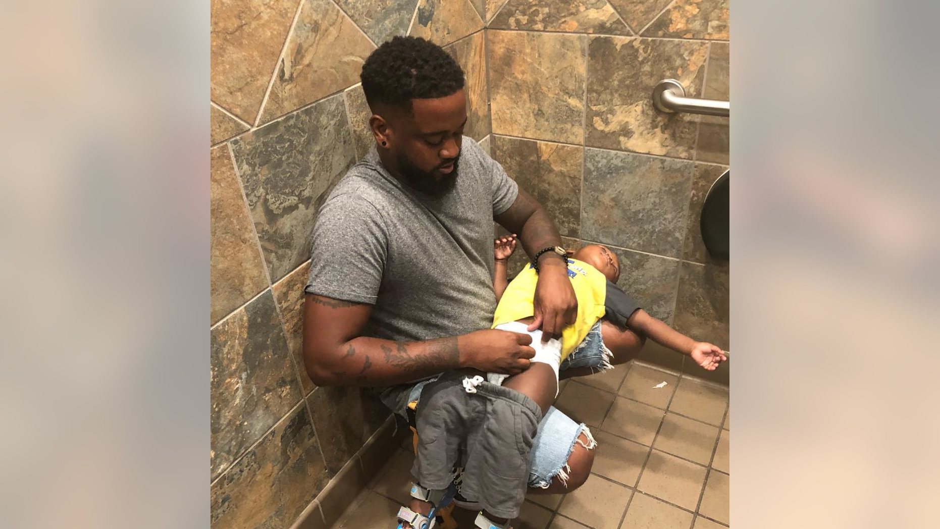 Donte Palmer, a father of three, took to Instagram in September after he once again was forced to change his young son across his lap.