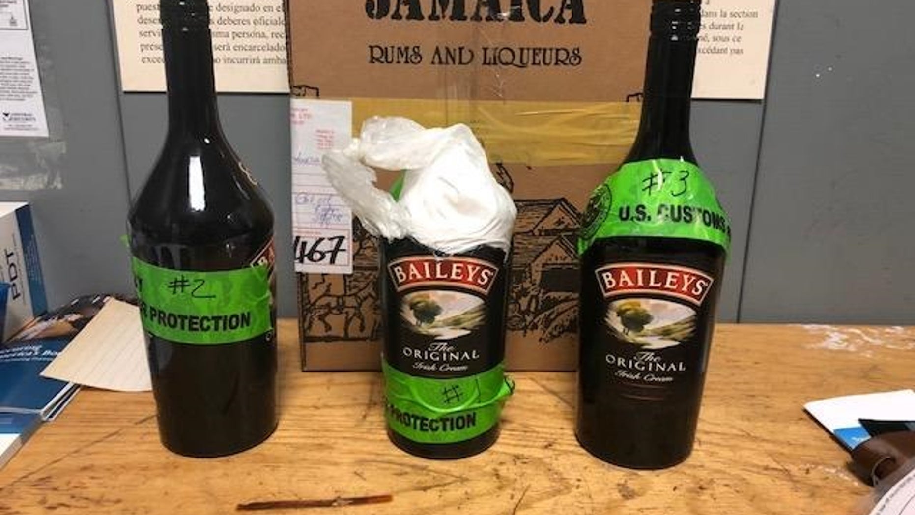 U.S. Customs and Border Protection officers found $115,000 worth of cocaine in Baileys Irish Cream liquor bottles.