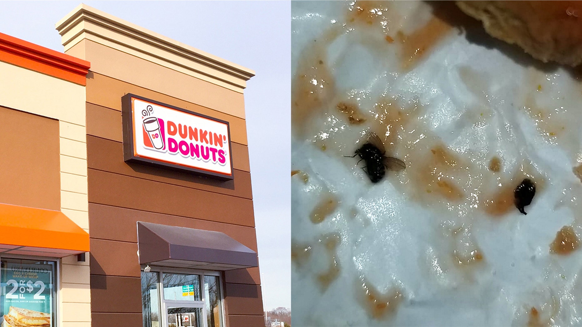 A woman claims her Dunkin' Donuts sandwich was covered in bugs.