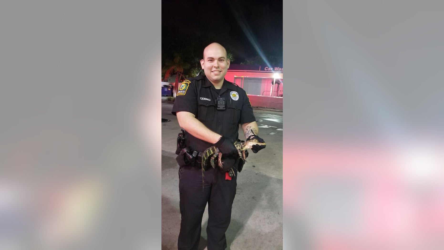 Police in Miami Gardens, Florida, say a call came in about an alligator at a gas station.