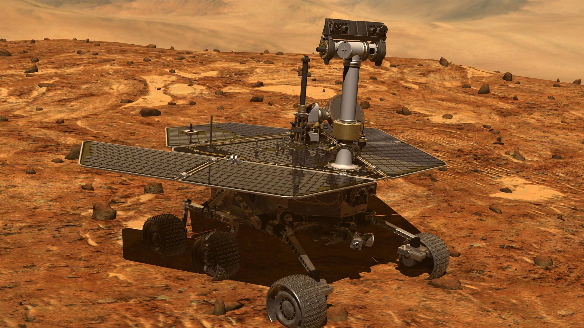 Artist's illustration of NASA's Opportunity rover on the surface of Mars.