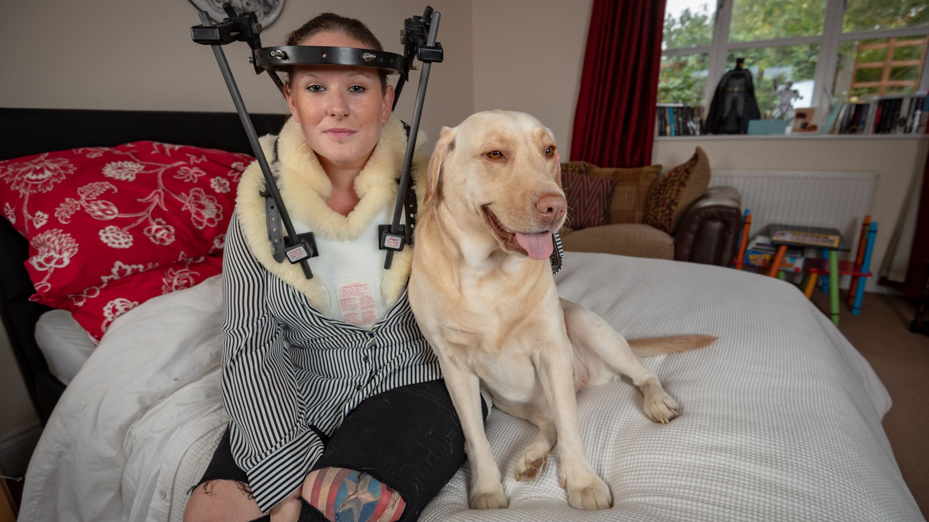 Bexx Hunt tripped over her family's pet dog and fell down the stairs fracturing a vertebrae in the process.