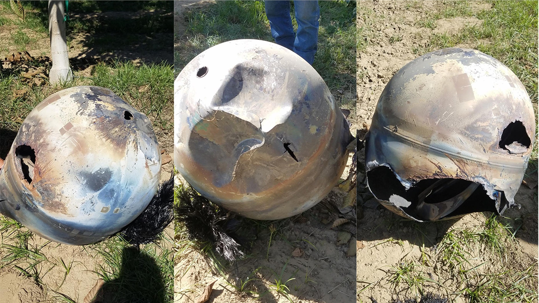 A piece of space debris landed on a farm near Hanford, Calif., on Oct. 13, 2018.