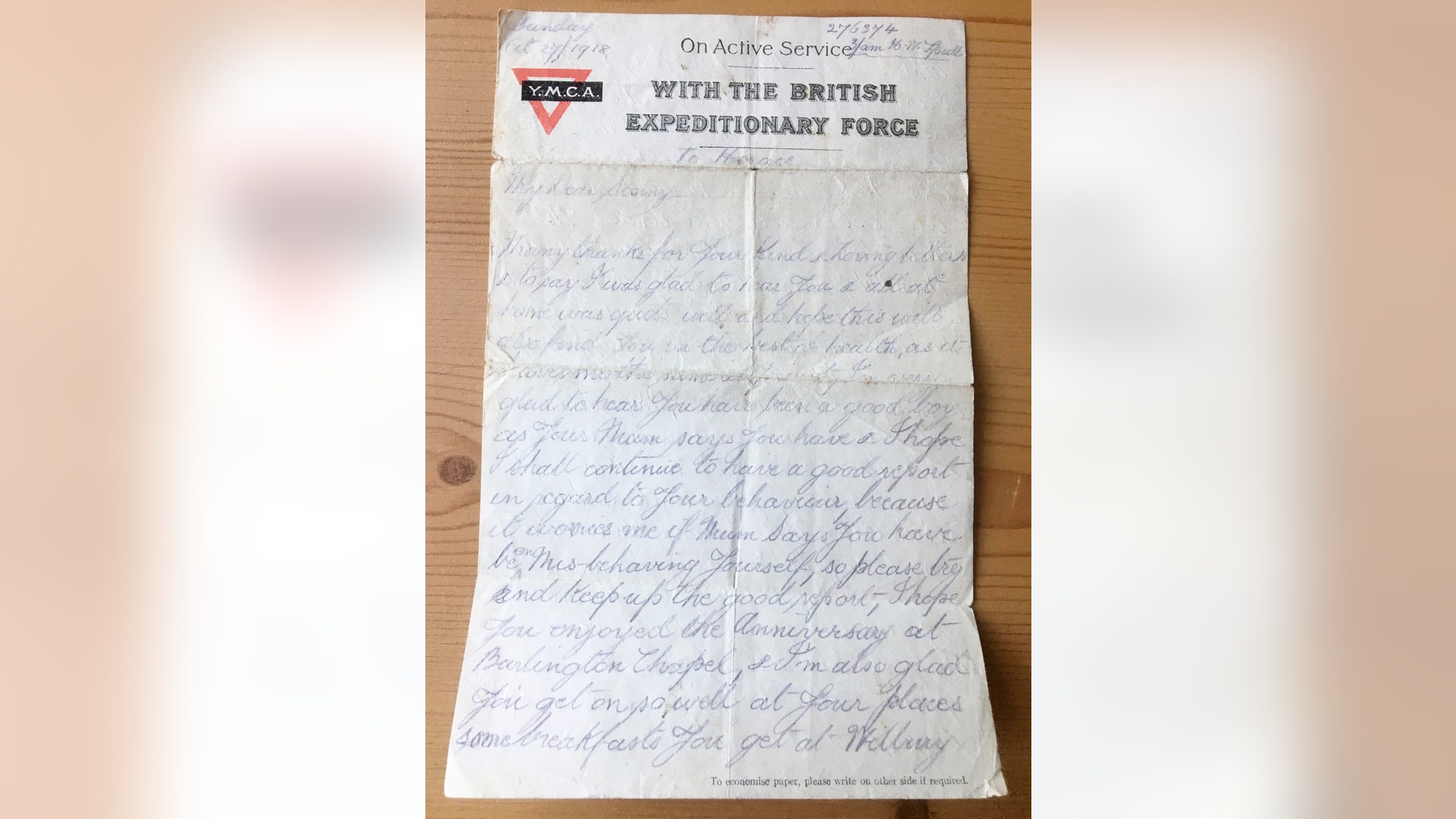 An OAP uncovered a pristine 100-year-old letter written to her father-in-law- by his dad who was fighting in World War One. (Credit: SWNS)