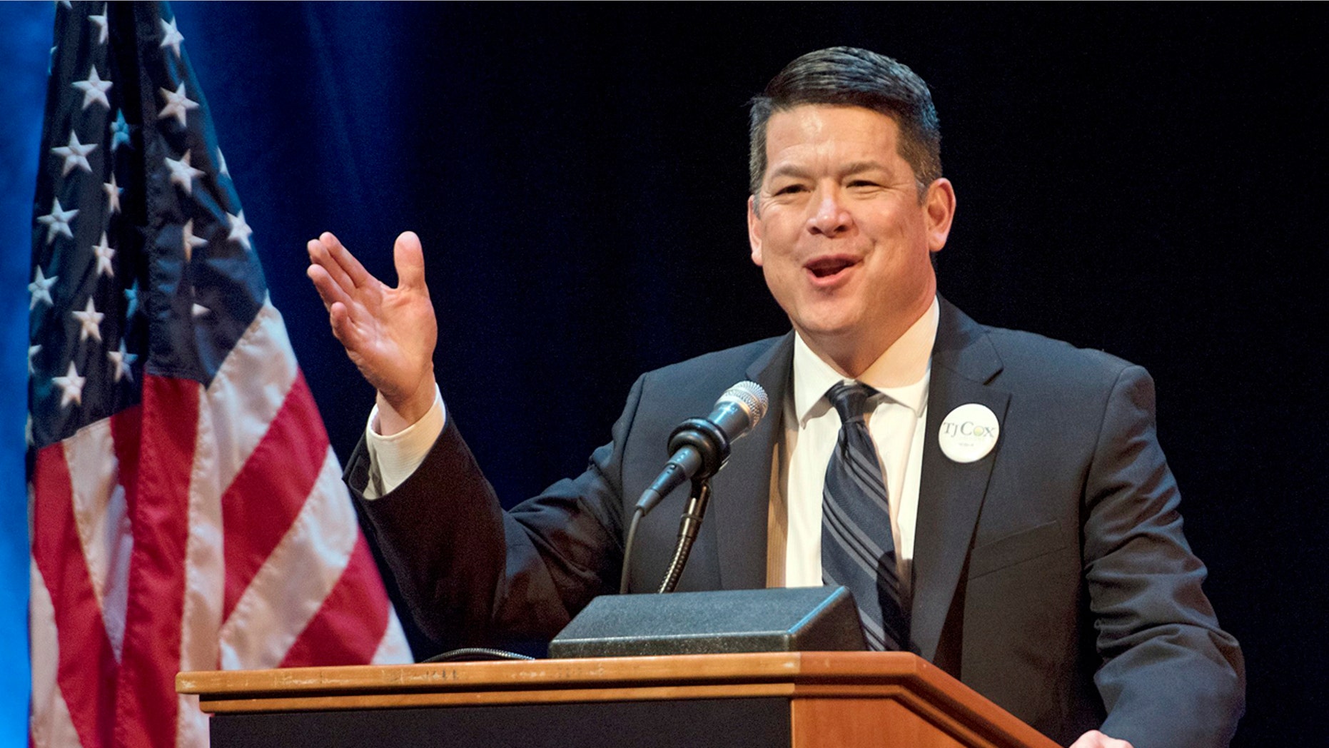 T.J. Cox, seen here, has edged ahead of Republican David Valadao in a U.S. House race in California's farm belt, where votes continue to be counted. (Andy Alfaro/Modesto Bee via AP)