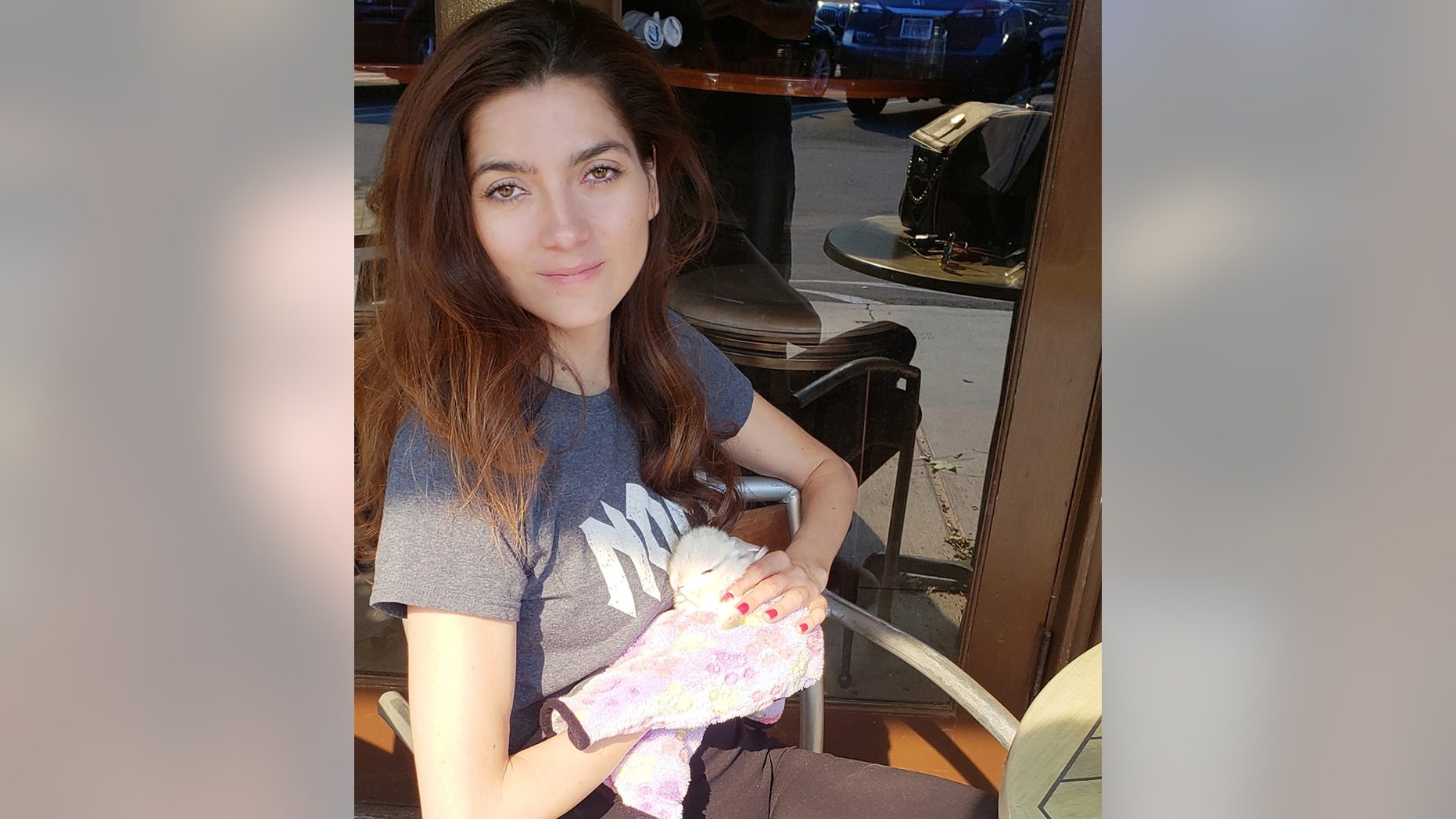 Actress Blanca Blanco with her pet bunny after leaving behind her Southern California home.