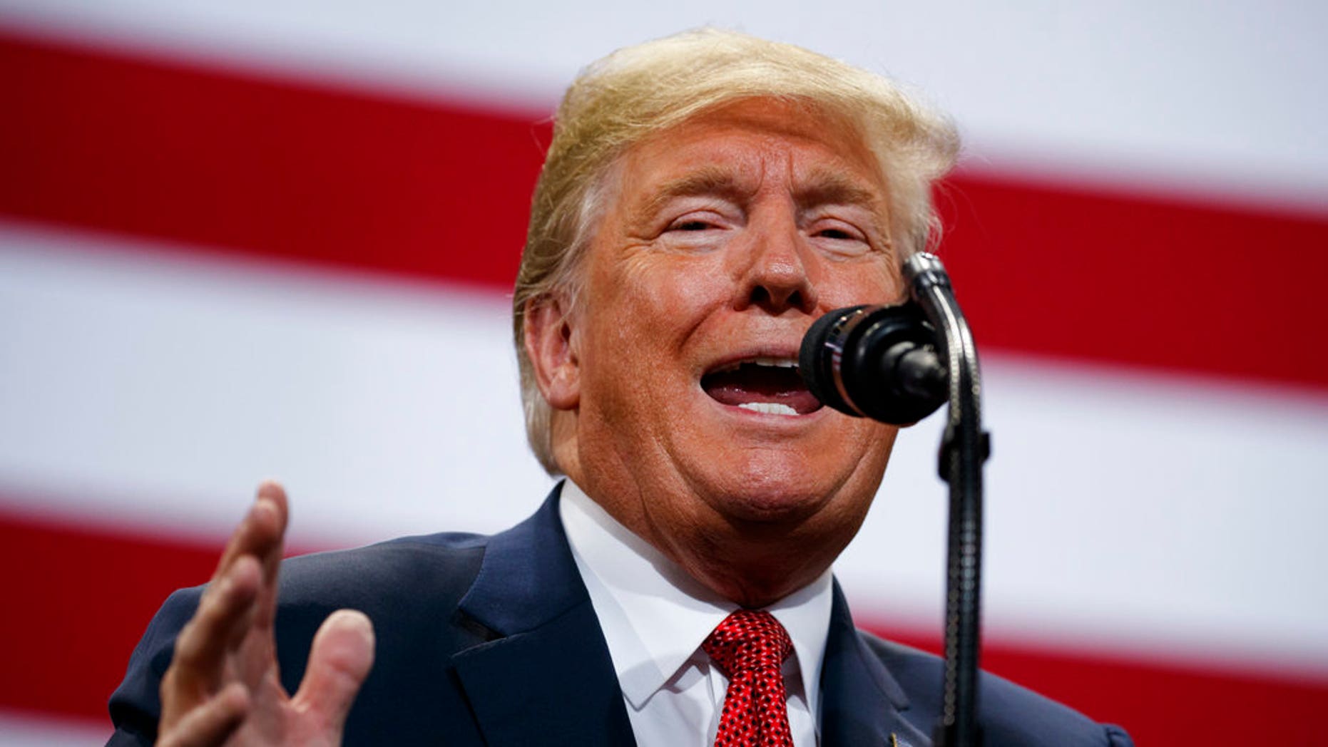 DOSSIER: Le président Donald Trump s'exprimant lors d'un rassemblement de campagne au Mayo Civic Center à Rochester, au Minnesota.