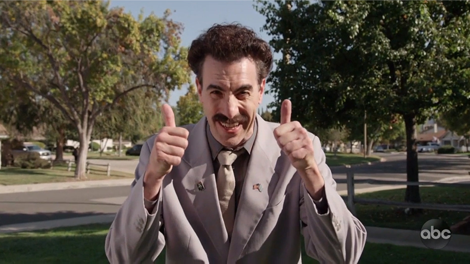 Borat, the popular TV and film character portrayed by Sacha Baron Cohen, made an appearance in a Southern California neighborhood to talk politics and the midterm elections, as seen in a video that aired Tuesday on “Jimmy Kimmel Live!”