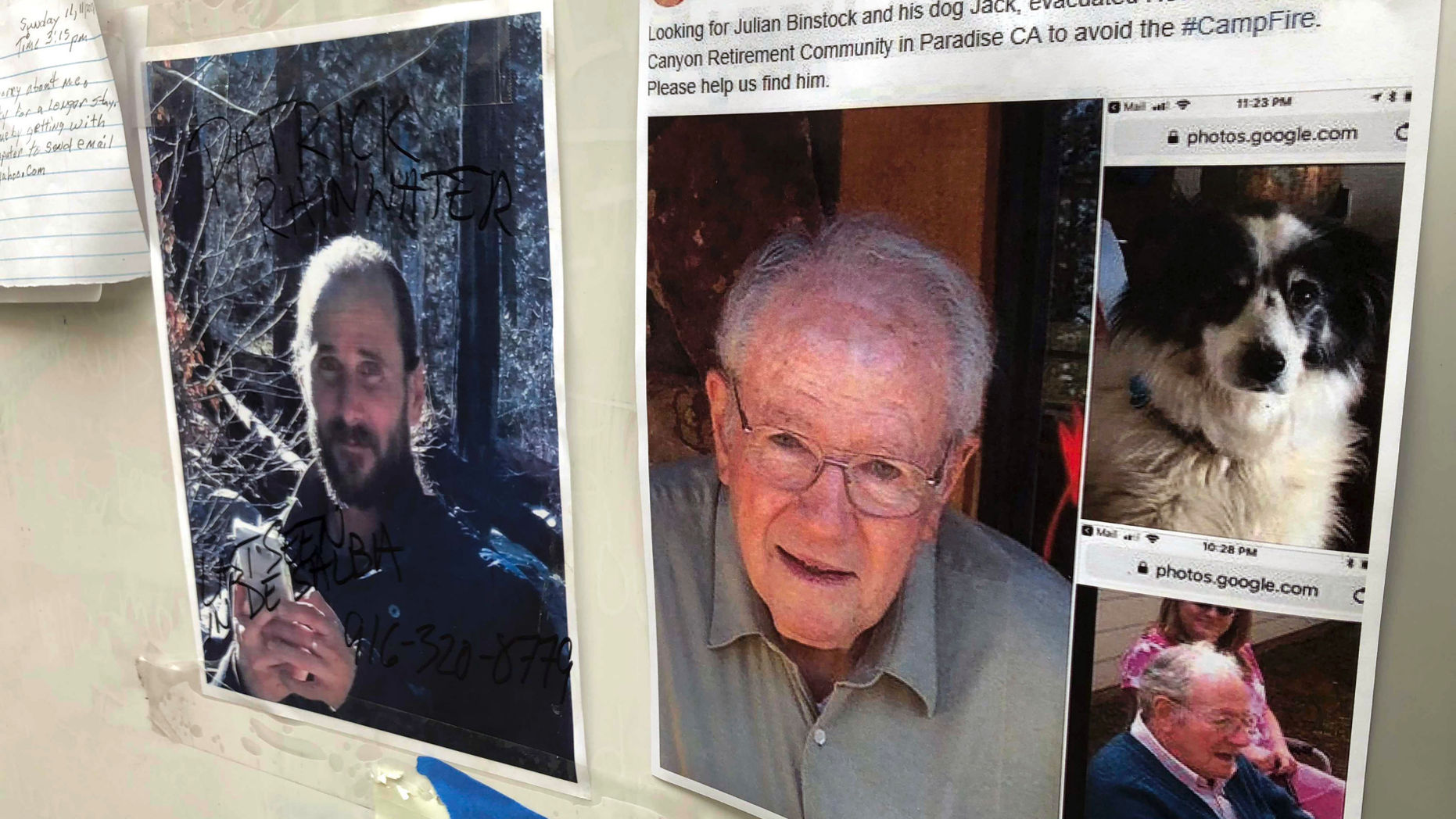 FILE - In this Nov. 13, 2018 file photo, messages are shown on a bulletin board at The Neighborhood Church in Chico, Calif., as evacuees, family and friends search for people missing from the northern California wildfire. Northern California officials have struggled to get a handle on the number of missing from the deadliest wildfire in at least a century in the United States. Authorities continue to log hundreds of reports by people who couldn't reach loved ones in the aftermath of the Camp Fire in Butte County. (AP Photo/Gillian Flaccus, File)