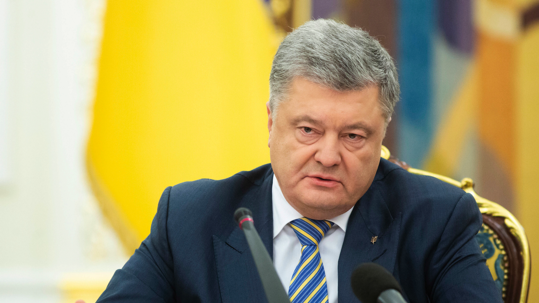 Ukrainian President Petro Poroshenko leads the National Security and Defence Council meeting in Kiev Ukraine Sunday Nov. 25 2018