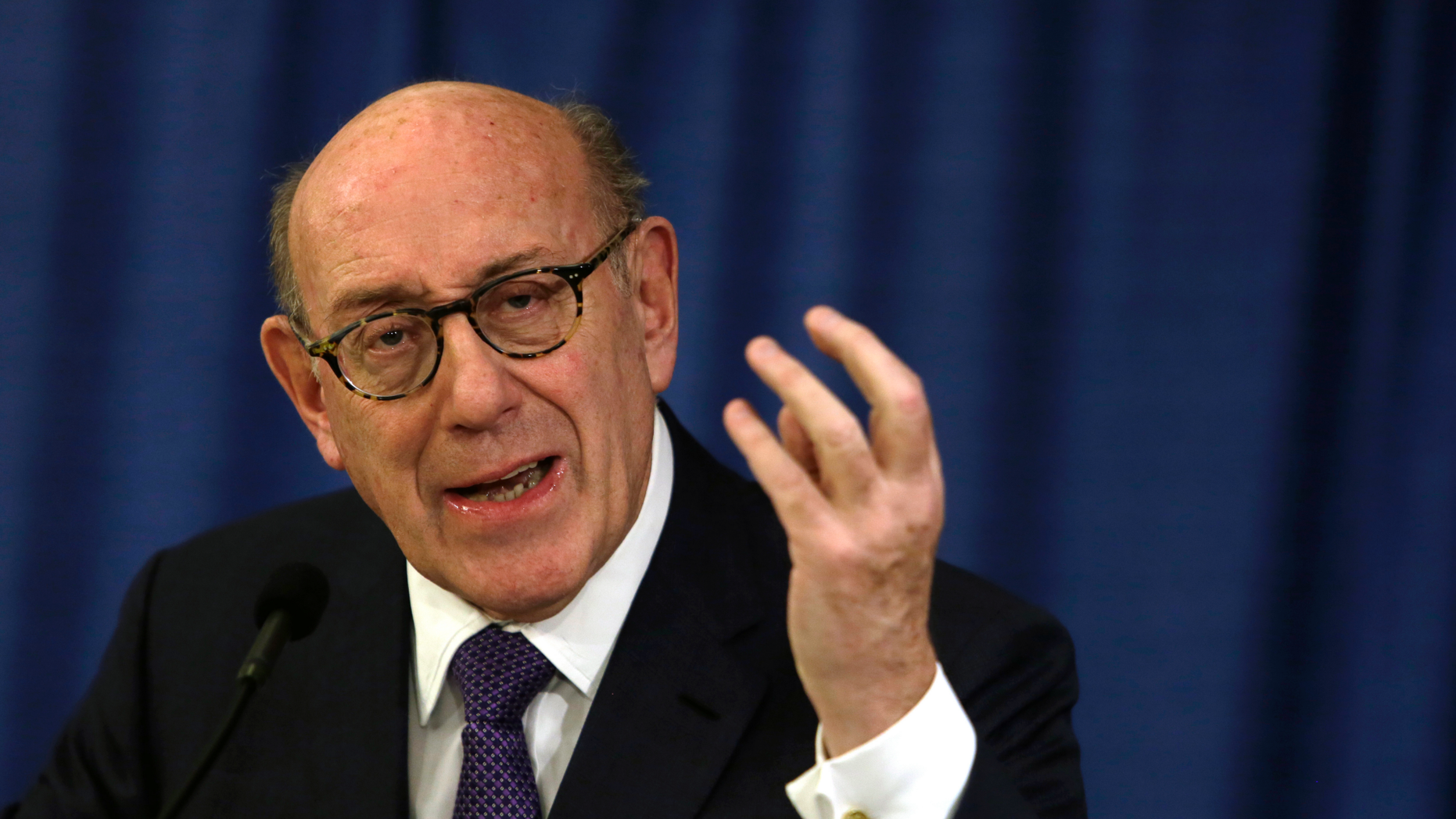 Ken Feinberg addresses a reporter's question during a news conference Tuesday Nov. 13, 2018, in Philadelphia. Feinberg and Camille Biros, not pictured, are administrators of claims submitted to the Independent Reconciliation and Reparations Program, a new clergy child sexual abuse victim compensation fund set up by the Roman Catholic Archdiocese of Philadelphia. (AP Photo/Jacqueline Larma)