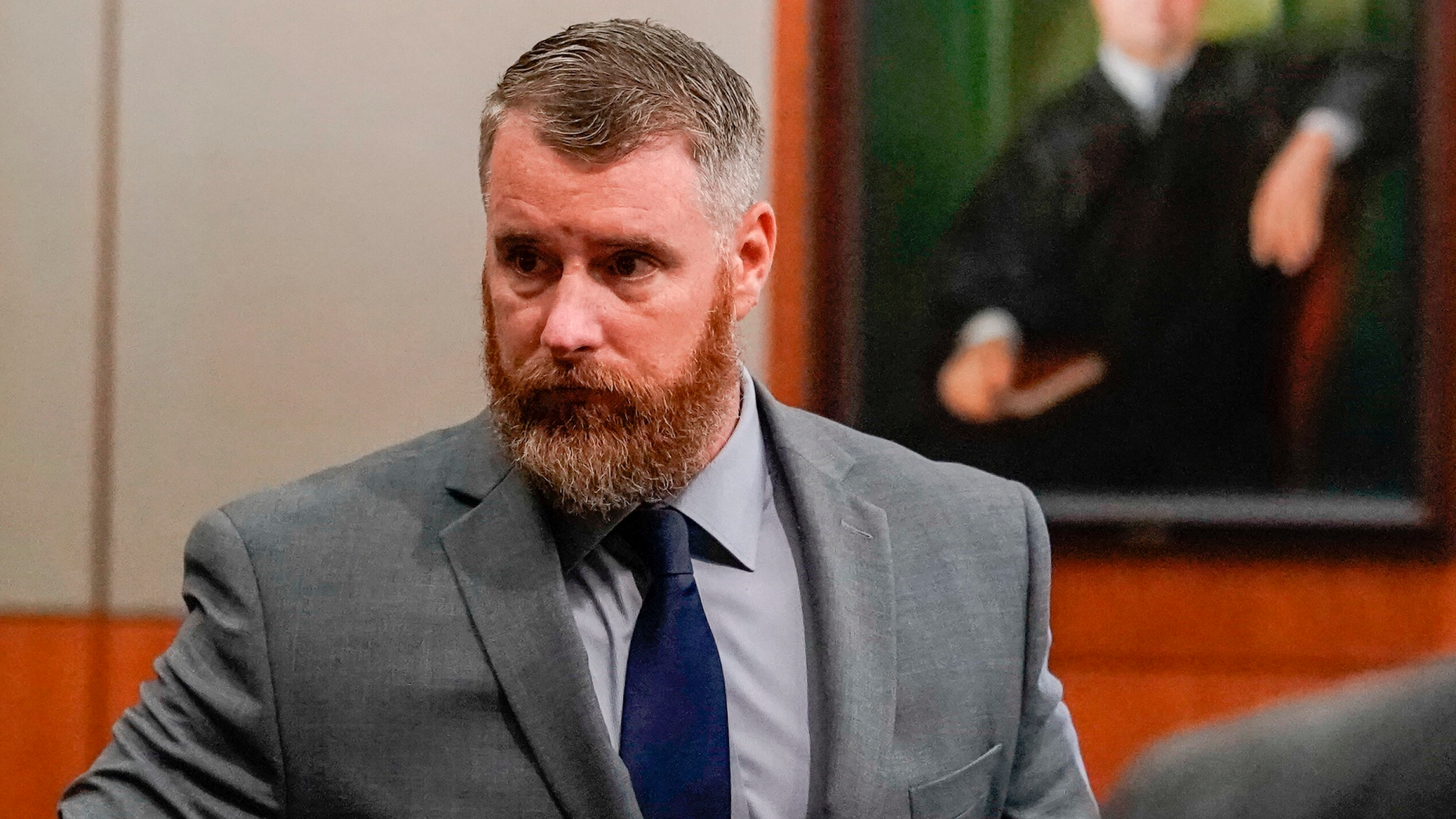FILE - In this June 13, 2018, file photo, Terry Thompson, accused of fatally choking John Hernandez, is shown in court in Houston. A jury on Monday, Nov. 5, convicted Thompson, the husband of a former sheriff's deputy, of murder for the strangulation death of a man the couple confronted outside a Houston-area restaurant. ( Melissa Phillip/Houston Chronicle via AP, Pool, File)