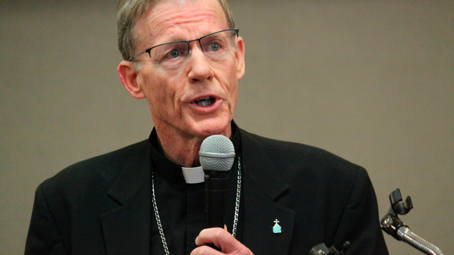 Archbishop John C. Wester, head of the Archdiocese of Santa Fe, tells reporters the diocese will be filing for Chapter 11 bankruptcy protection next week as clergy sex abuse claims have depleted its reserves. He made the announcement during a news conference in Albuquerque, N.M., on Thursday, Nov. 29, 2018. (AP Photo/Susan Montoya Bryan)