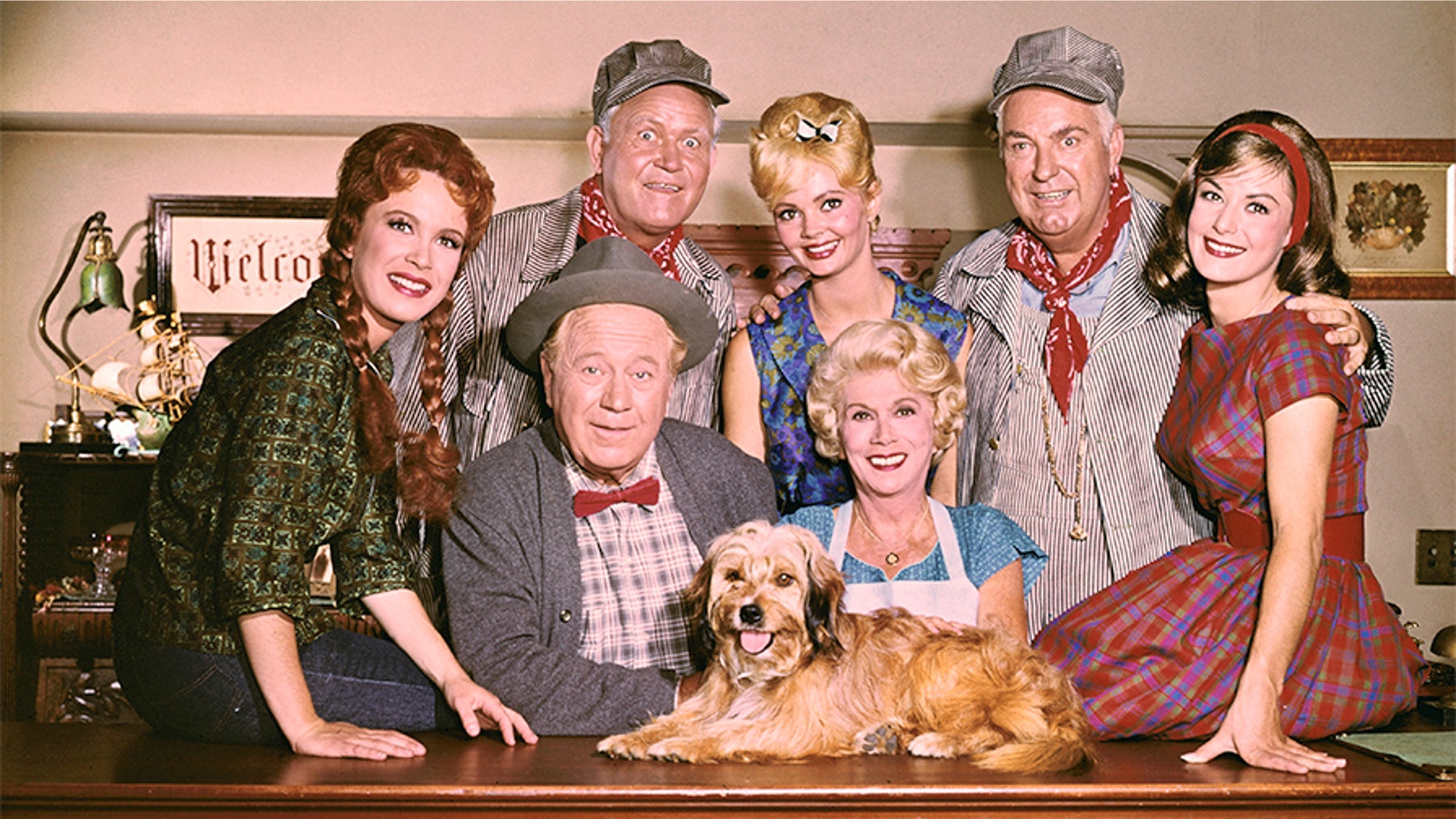 Front row: Linda Henning, Edgar Buchanan, Bea Benaderet, Lori Saunders. Back row: Rufus Davis, Jeannine Riley, Smiley Burnette.