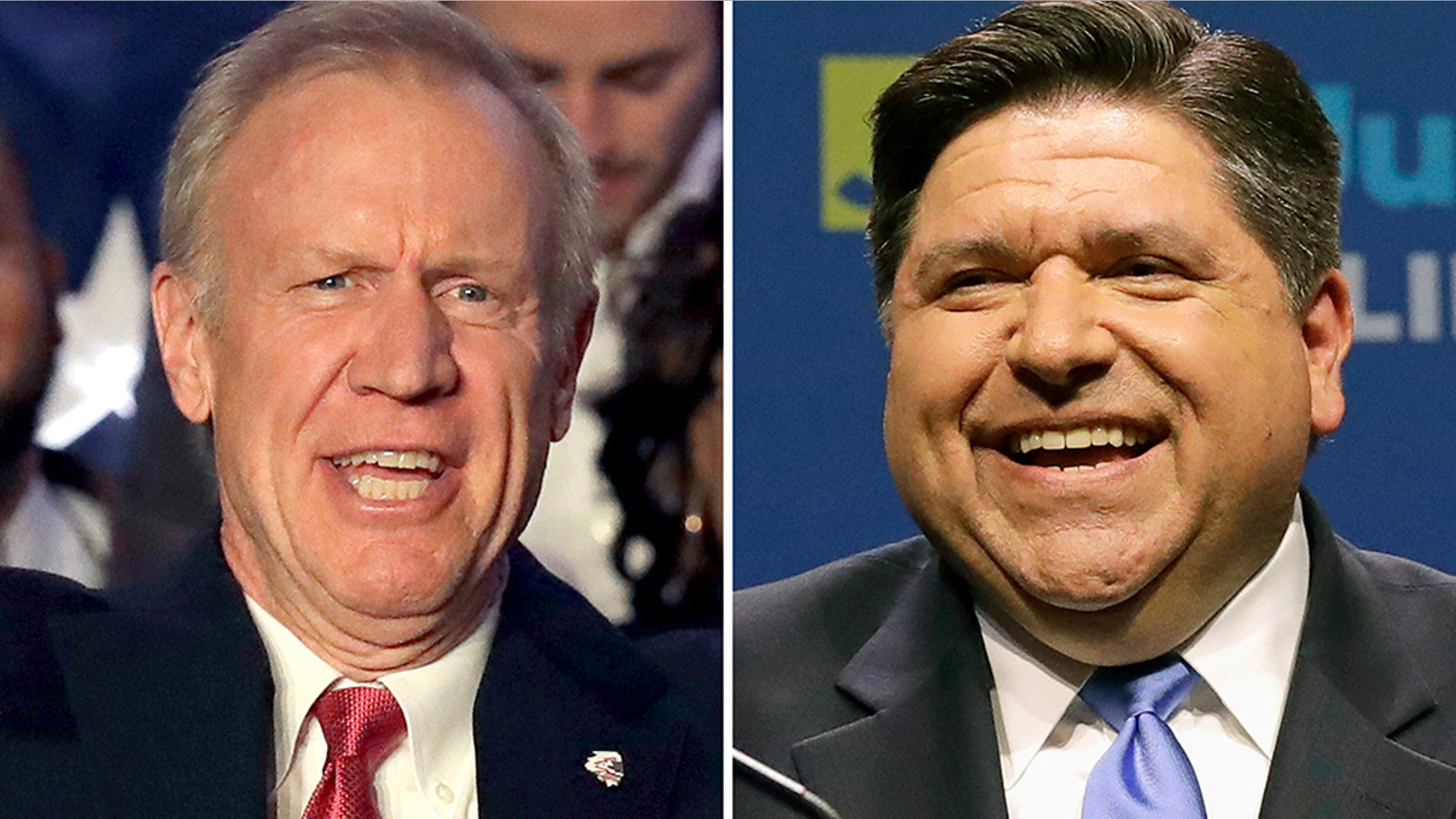 FILE - This combination of March 20, 2018, file photos shows the candidates for Illinois governor in the November 2018 election from left, incumbent GOP Gov. Bruce Rauner and Democrat J.B. Pritzker. (Associated Press)