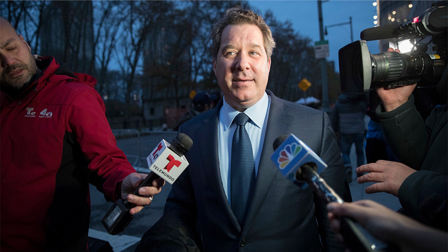 Joaquin Guzman's defense attorney Jeffrey Lichtman speaks to reporters as he leaves Brooklyn Federal court after opening arguments in the trial of the Mexican drug lord known as "El Chapo," Tuesday, Nov. 13, 2018, in New York. (AP Photo/Mary Altaffer)