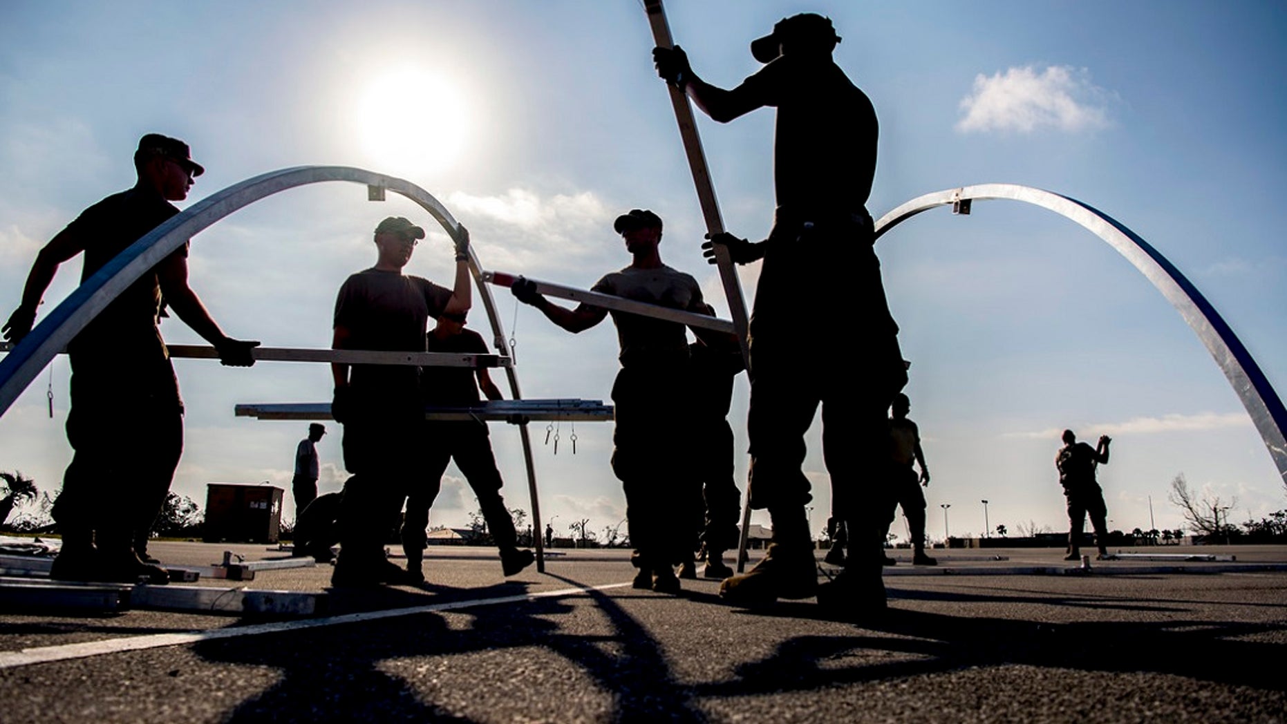 Airmen building naked shelters at Tyndall Air Force Base in Florida.