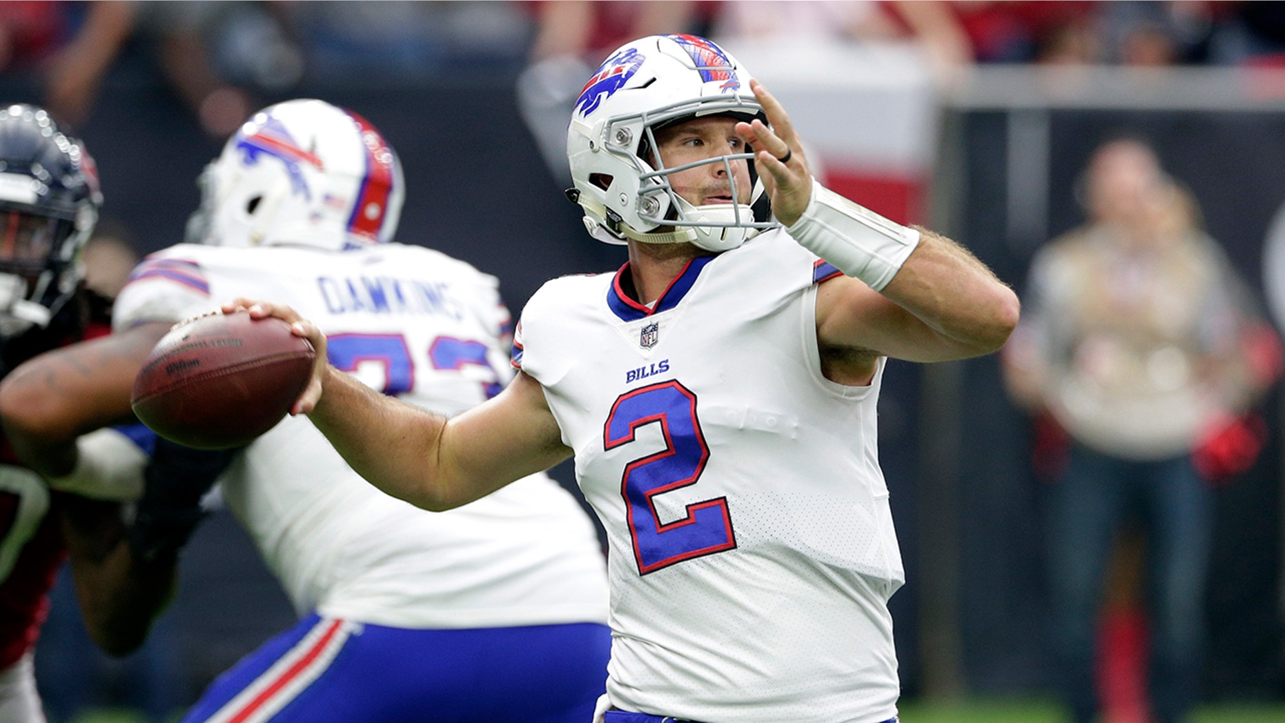 In this Oct. 14, 2018, file photo, Buffalo Bills quarterback Nathan Peterman throws a pass during an NFL game.