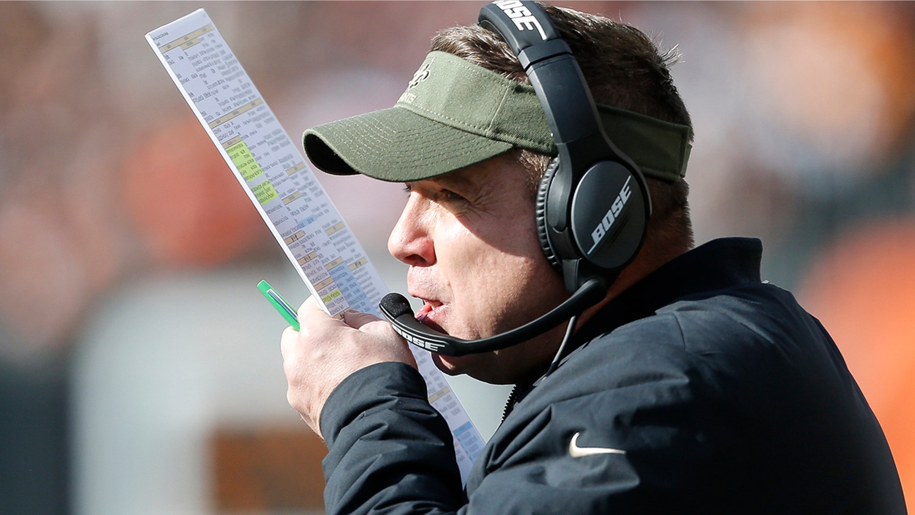 New Orleans Saints head coach Sean Payton was accused of smashing a fire alarm at Paul Brown Stadium in Cincinnati.
