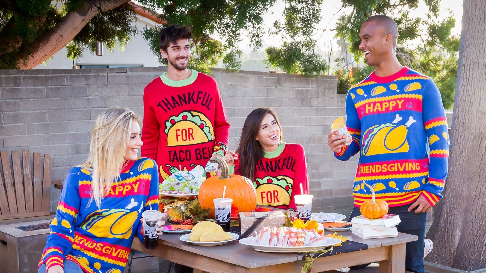 Taco Bell teamed up with Tipsy Elves to release a line of taco-themed sweaters and leggings fit for the holidays.