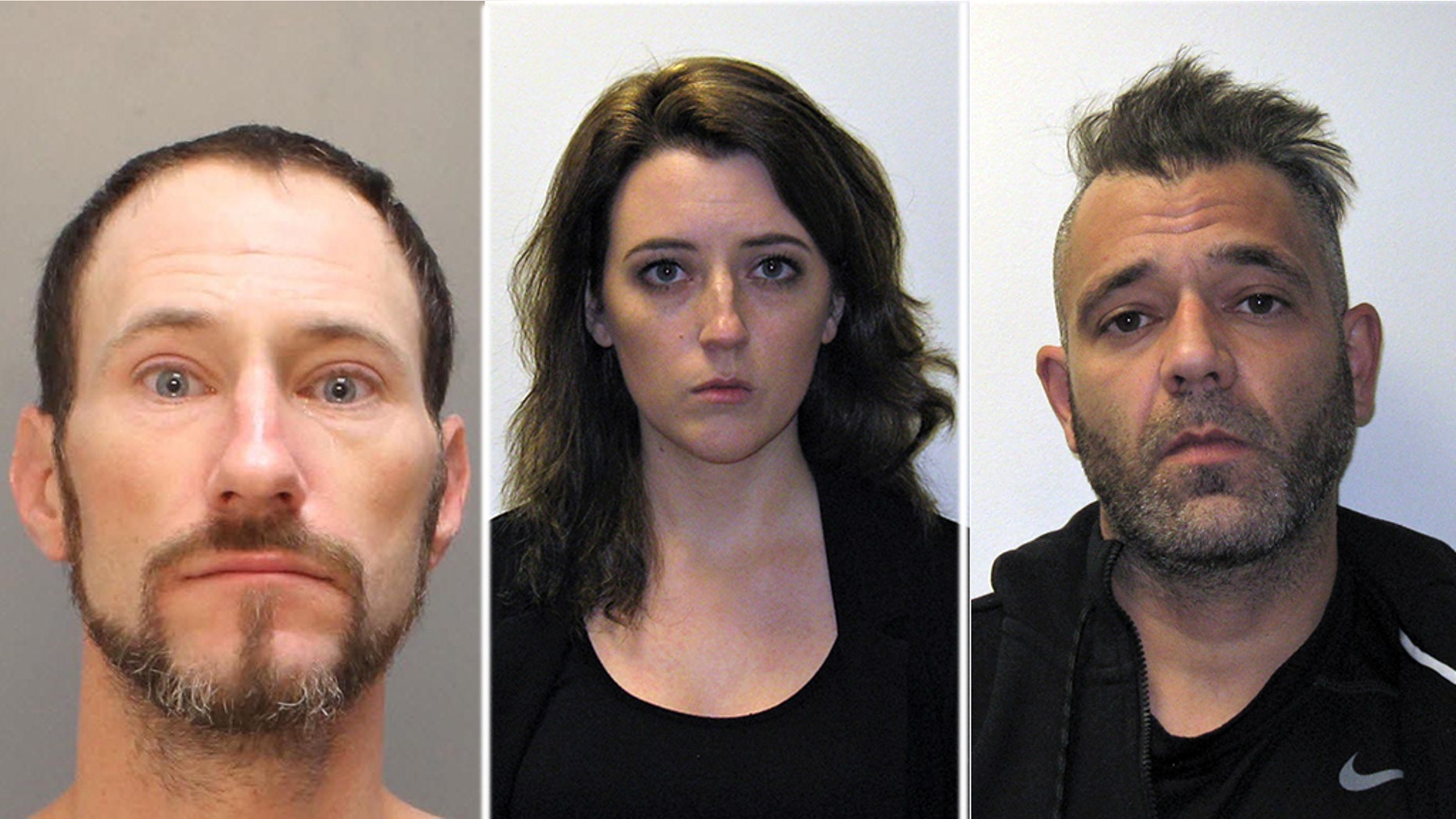 Homeless veteran Johnny Bobbitt, left, and couple Kate McClure and Mark D’Amico are facing criminal charges of conspiracy and theft by deception.