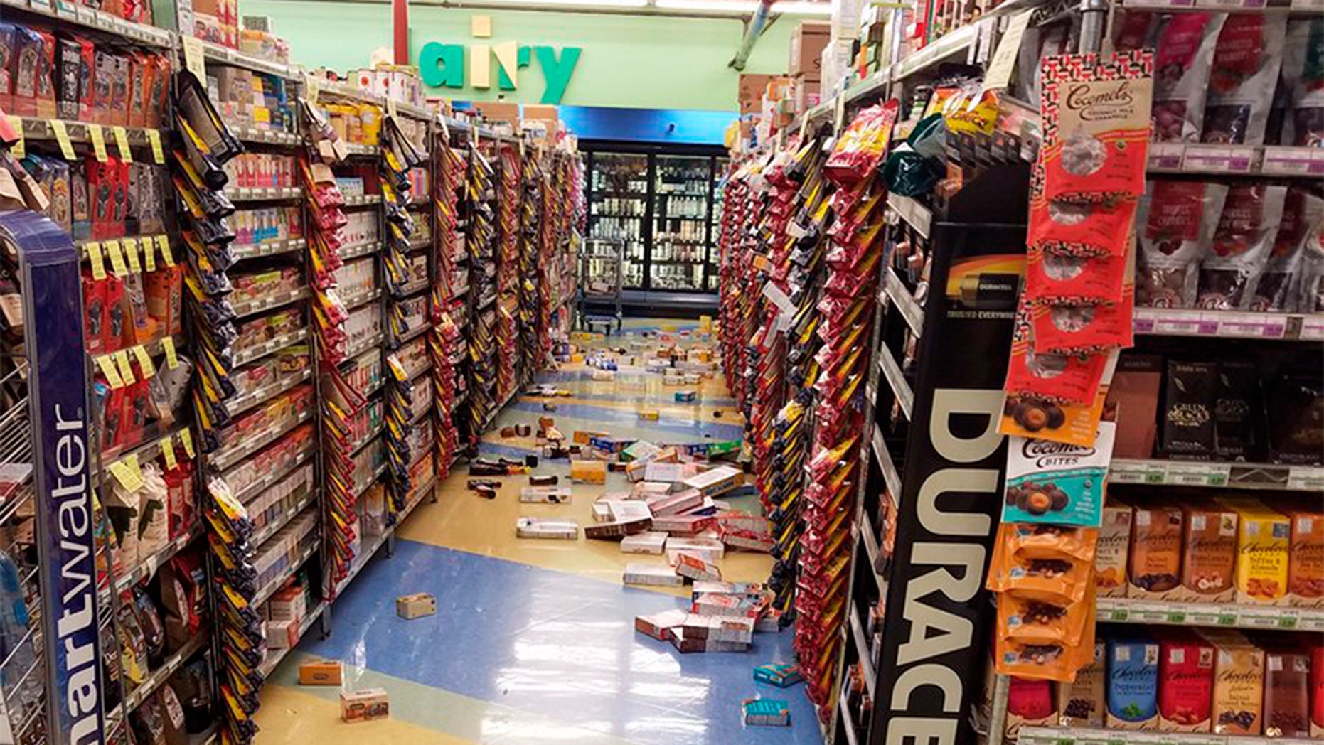 This photo provided by David Harper shows merchandise that fell off the shelves during an earthquake at a store in Anchorage, Alaska, on Friday.