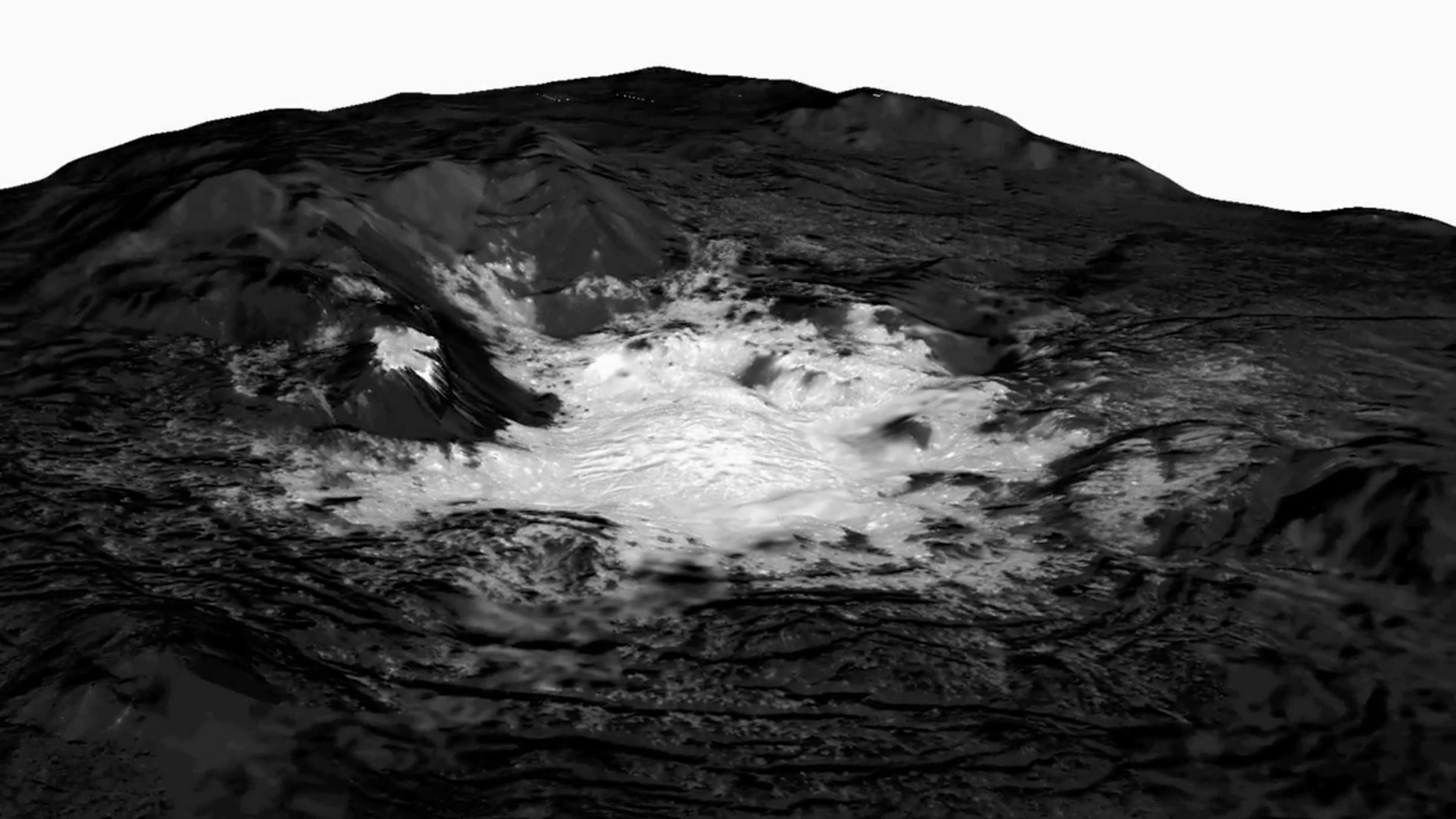 This mosaic of a bright spot on the dwarf planet Ceres known as Cerealia Facula combines images captured by NASA’s Dawn spacecraft from altitudes as low as 22 miles (35 kilometers) above Ceres' surface. The mosaic is overlain on a topography model based on images obtained during Dawn's low-altitude mapping orbit (240 miles, or 385 km altitude). No vertical exaggeration was applied.