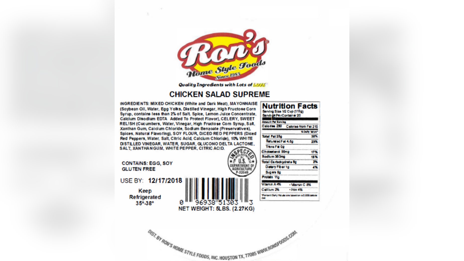 The U.S. Department of Agriculture on Wednesday announced the recall by Ron's Home Style Foods.<br data-cke-eol="1">