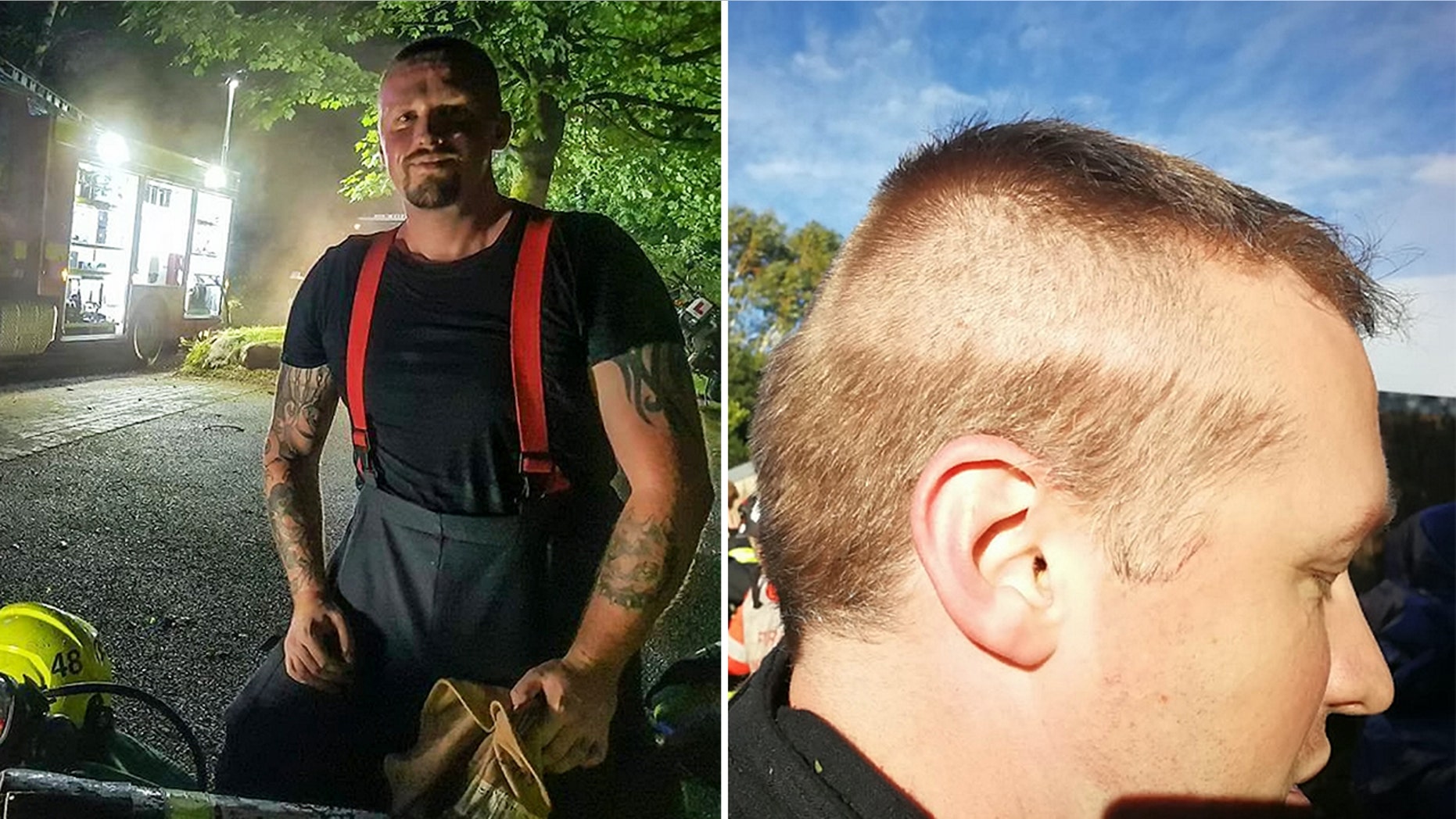 A firefighter got called out to an emergency mid-haircut, leaving him with an interesting look.