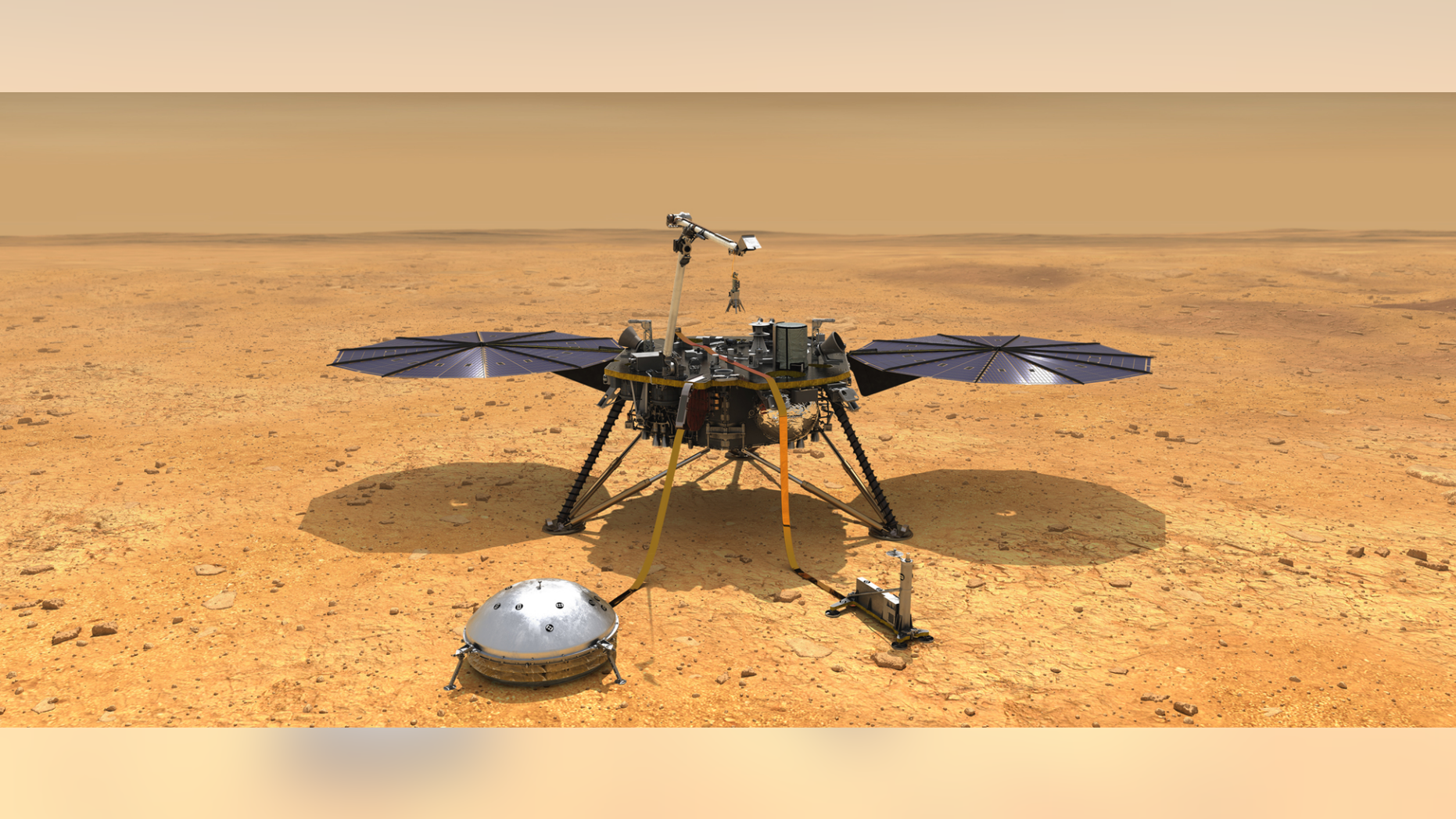 An artist's depiction of the Mars InSight lander on Elysium Planitia, where it will land on Nov. 26.