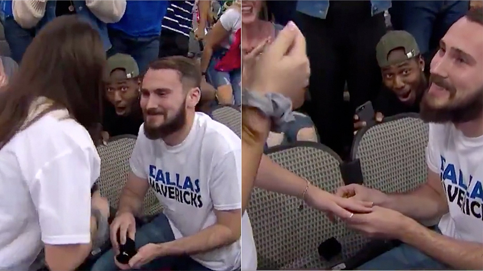 Scuttling from his seat to be closer to the couple, Jonathan Miller made hilarious eye contact with the camera and appeared to be both shocked and thrilled to witness the life-changing moment in the strangers’ lives.