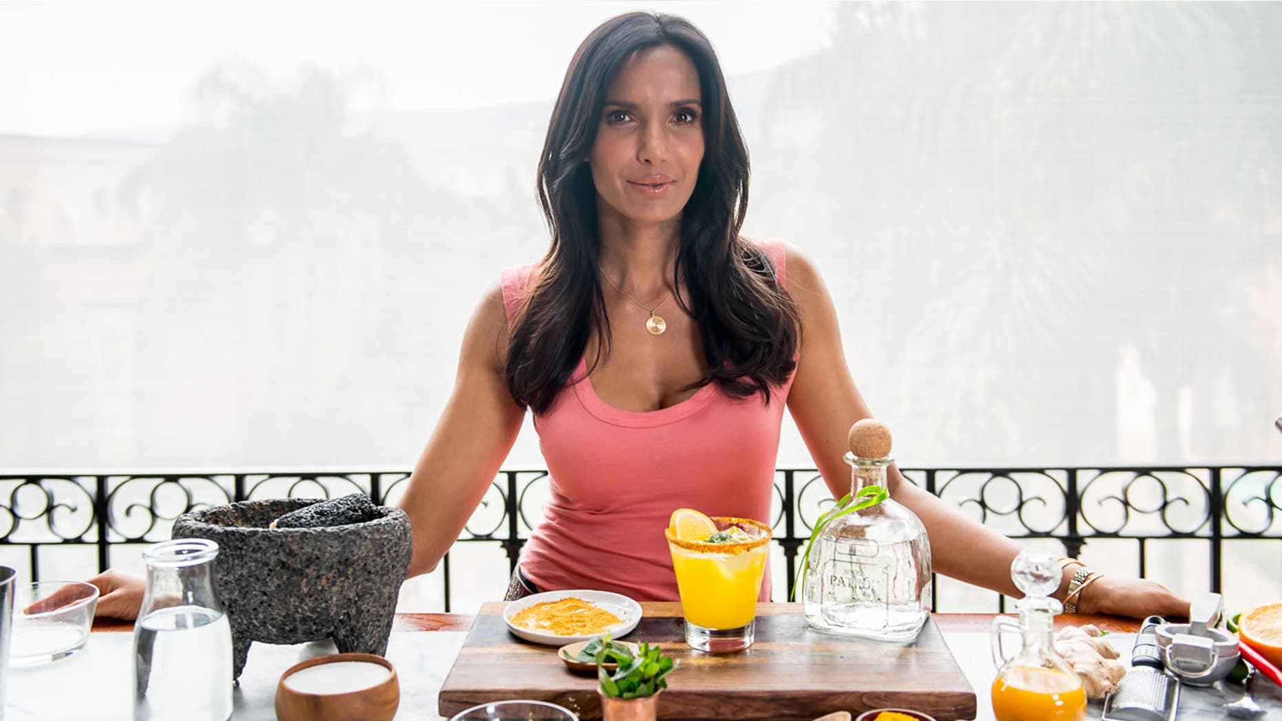 'Top Chef's' Padma Lakshmi shakes up a plain margarita with spicy ginger and fragrant turmeric.