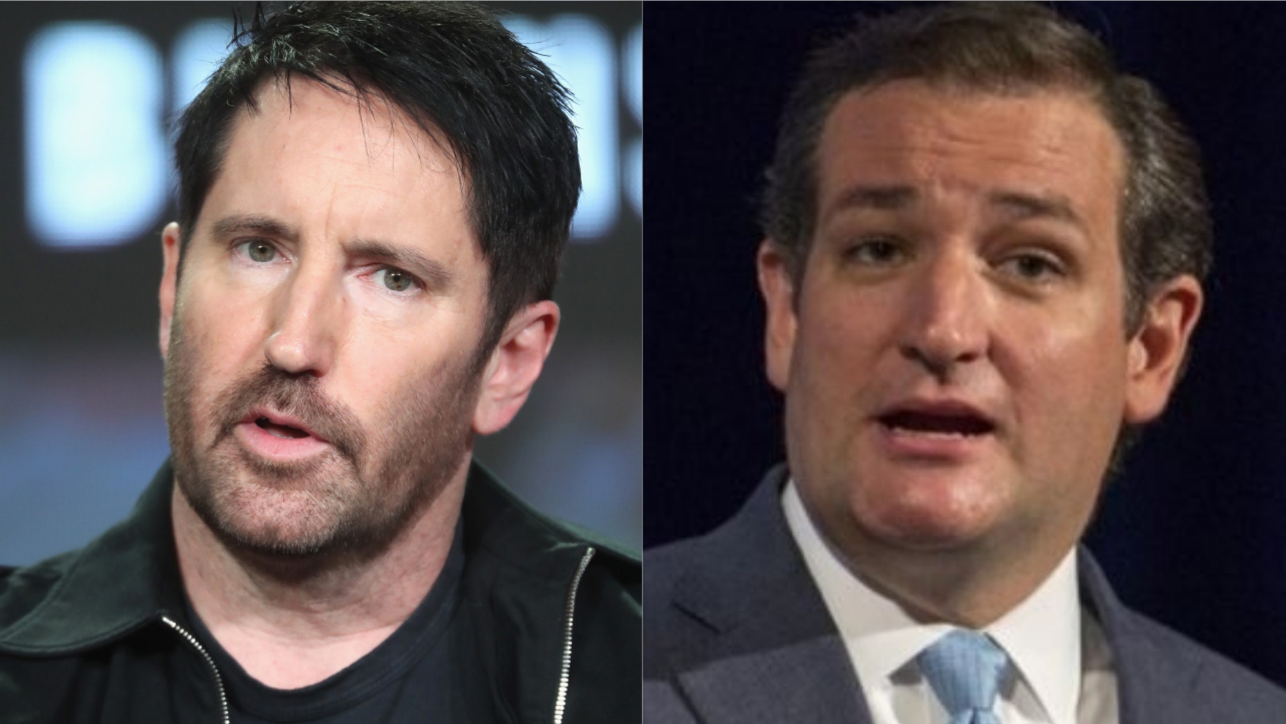Nine Inch Nails frontman Trent Reznor, left, and Ted Cruz, right.