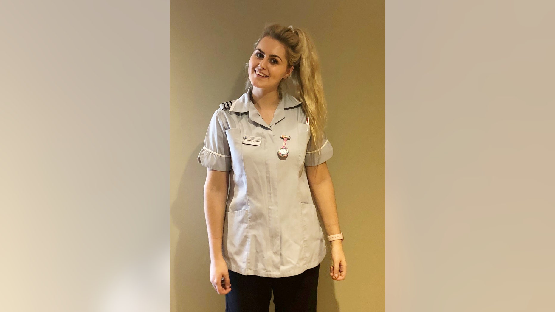 Katy Payne, 20, in her nurses outfit, is now working with some of the staff who helped care for her as a child.