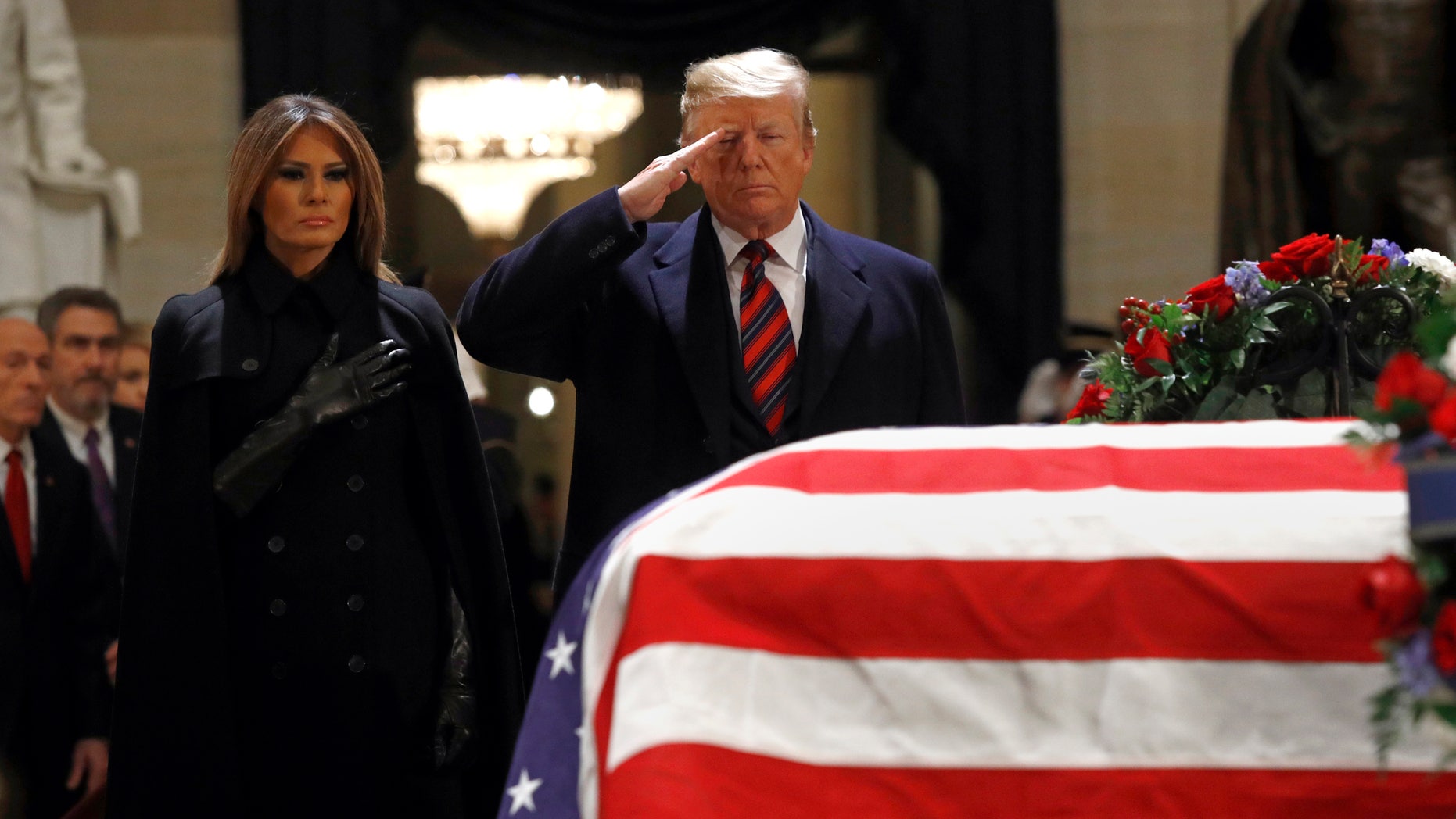 ABC News reporters joked about the future funeral of President Trump during coverage of George H. W. Bush’s funeral. (AP Photo/Patrick Semansky)