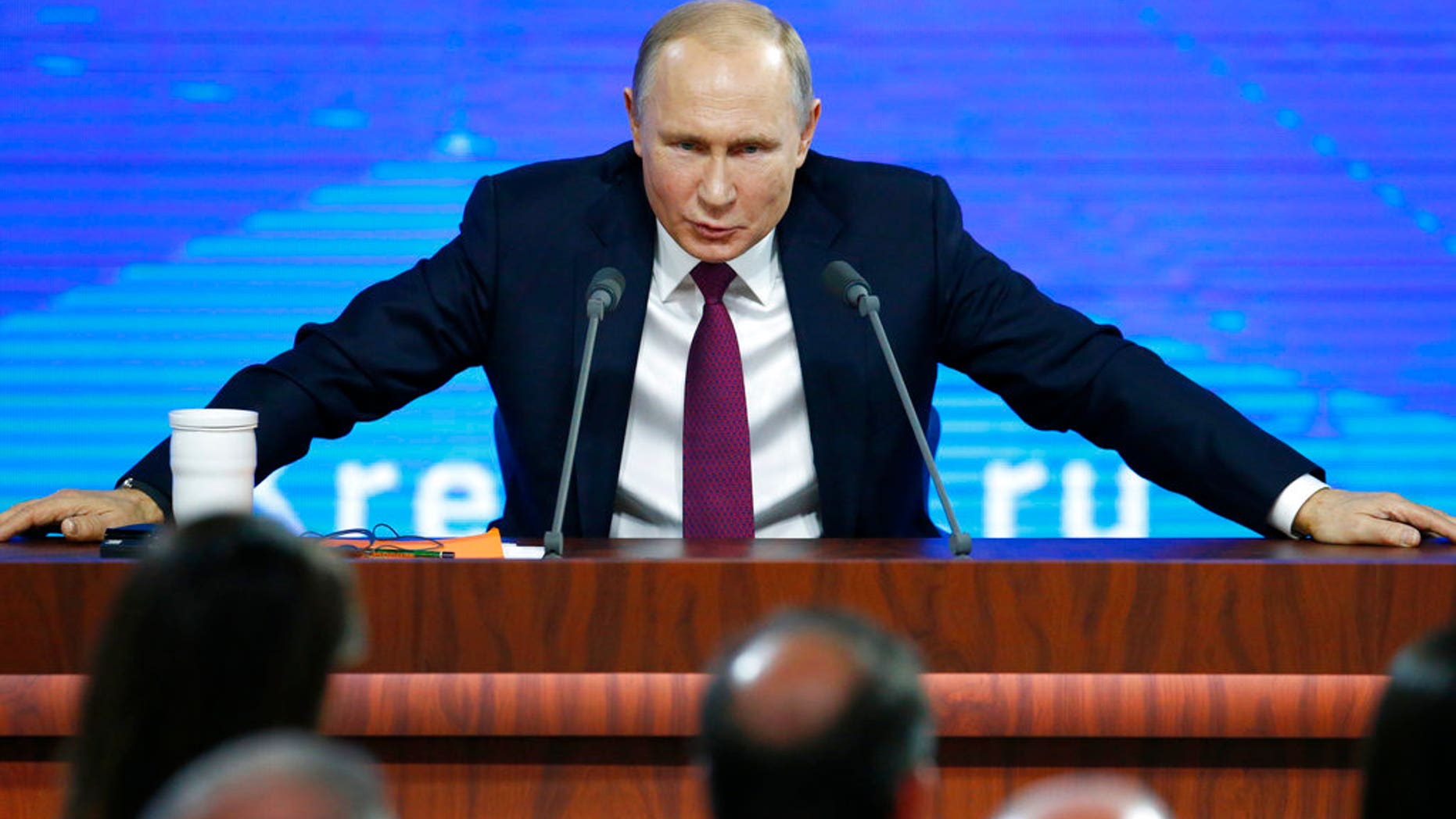 Russian President Vladimir speaks during his annual news conference in Moscow in December.(AP Photo/Alexander Zemlianichenko)