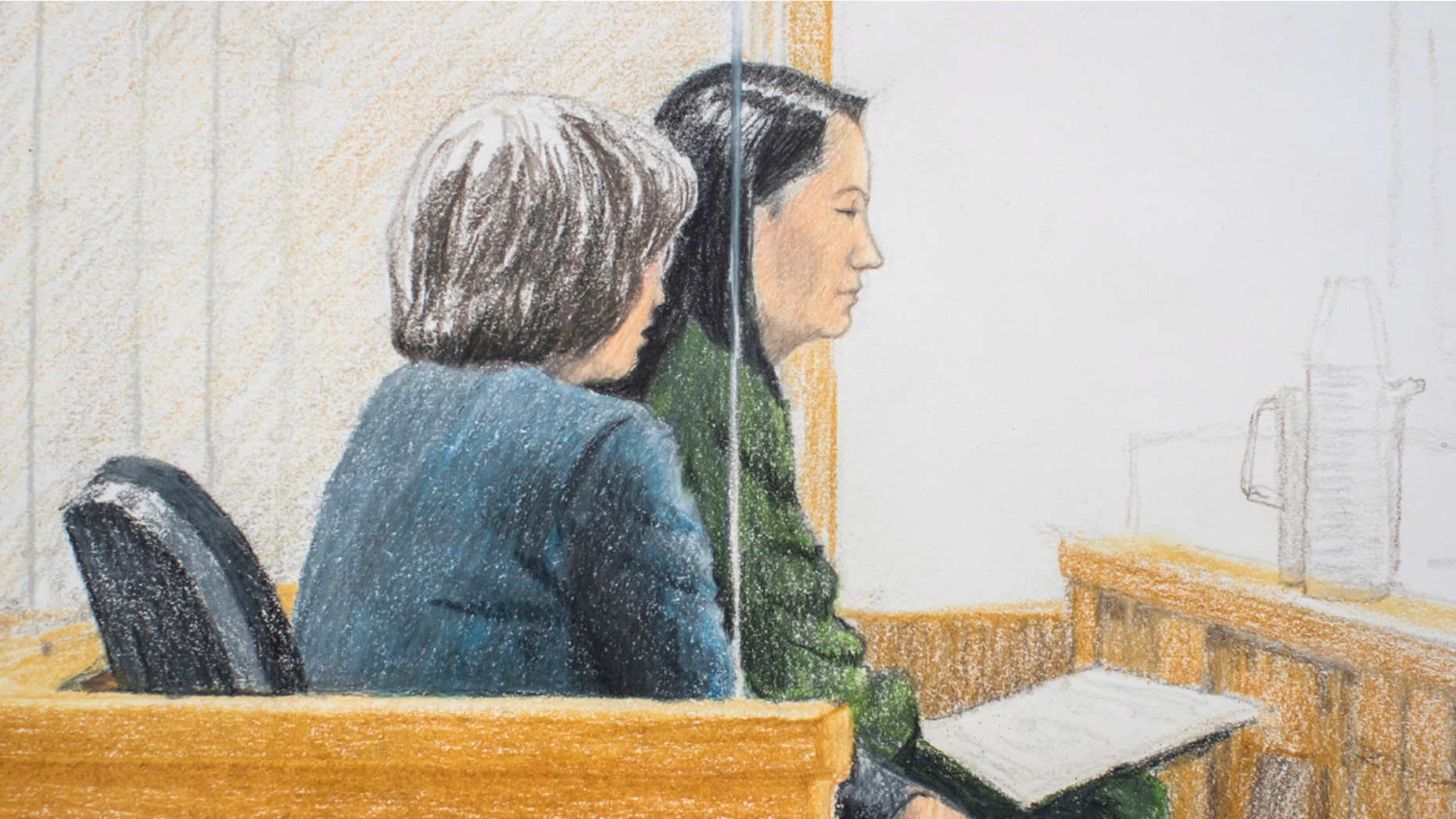 In this court ruling, Meng Wanzhou (right), the Chief Financial Officer of Huawei Technologies, is sitting next to a translator on Friday, December 7, 2018, during a cash hearing outside the British Columbia Supreme Court in Vancouver. (Jane Wolsak / The Canadian Press via AP)